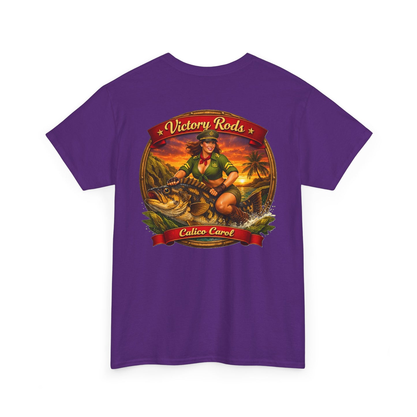 Vintage Pinup Fishing T-Shirt — “Victory Rods” Calico Carol Graphic Tee