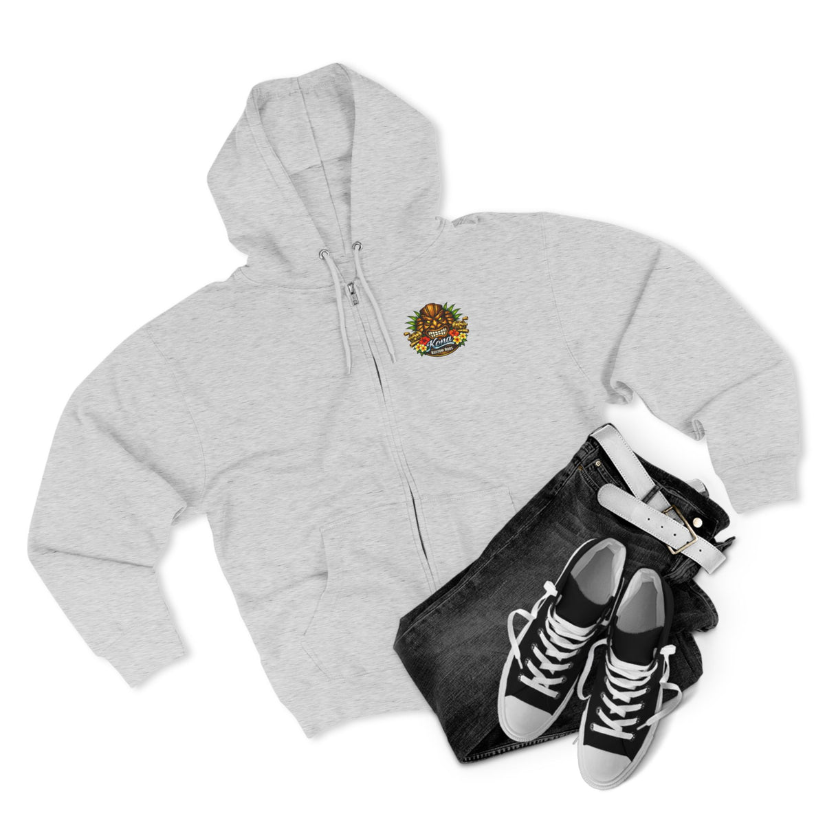 Vintage Hawaiian Bait Shop Zip Hoodie — Island Vibes with a WWll Pinup Graphic