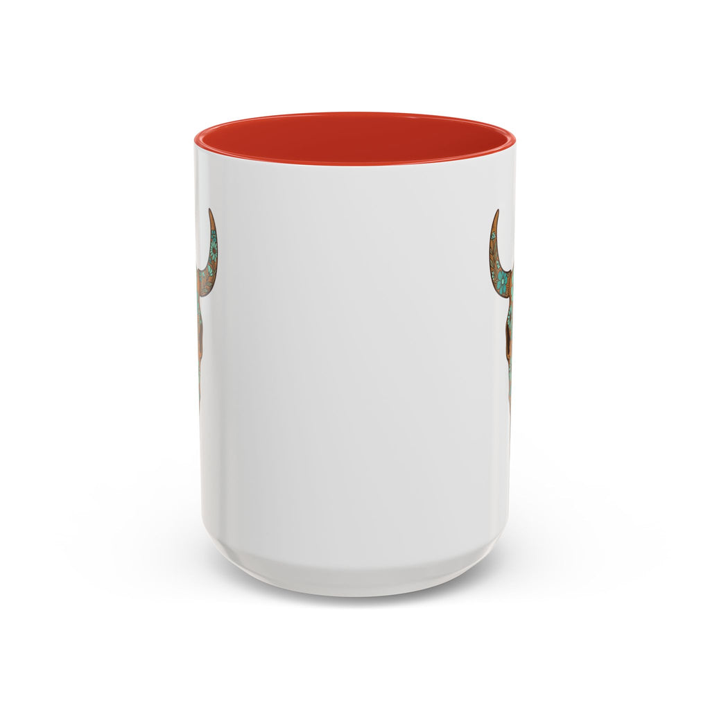 Turquoise Floral Bull Skull Coffee Mug — Southwestern Accent 11/15oz
