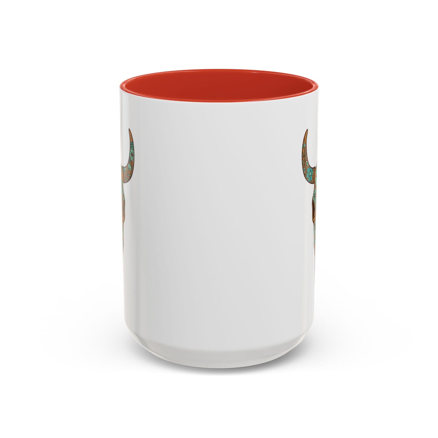 Turquoise Floral Bull Skull Coffee Mug — Southwestern Accent 11/15oz