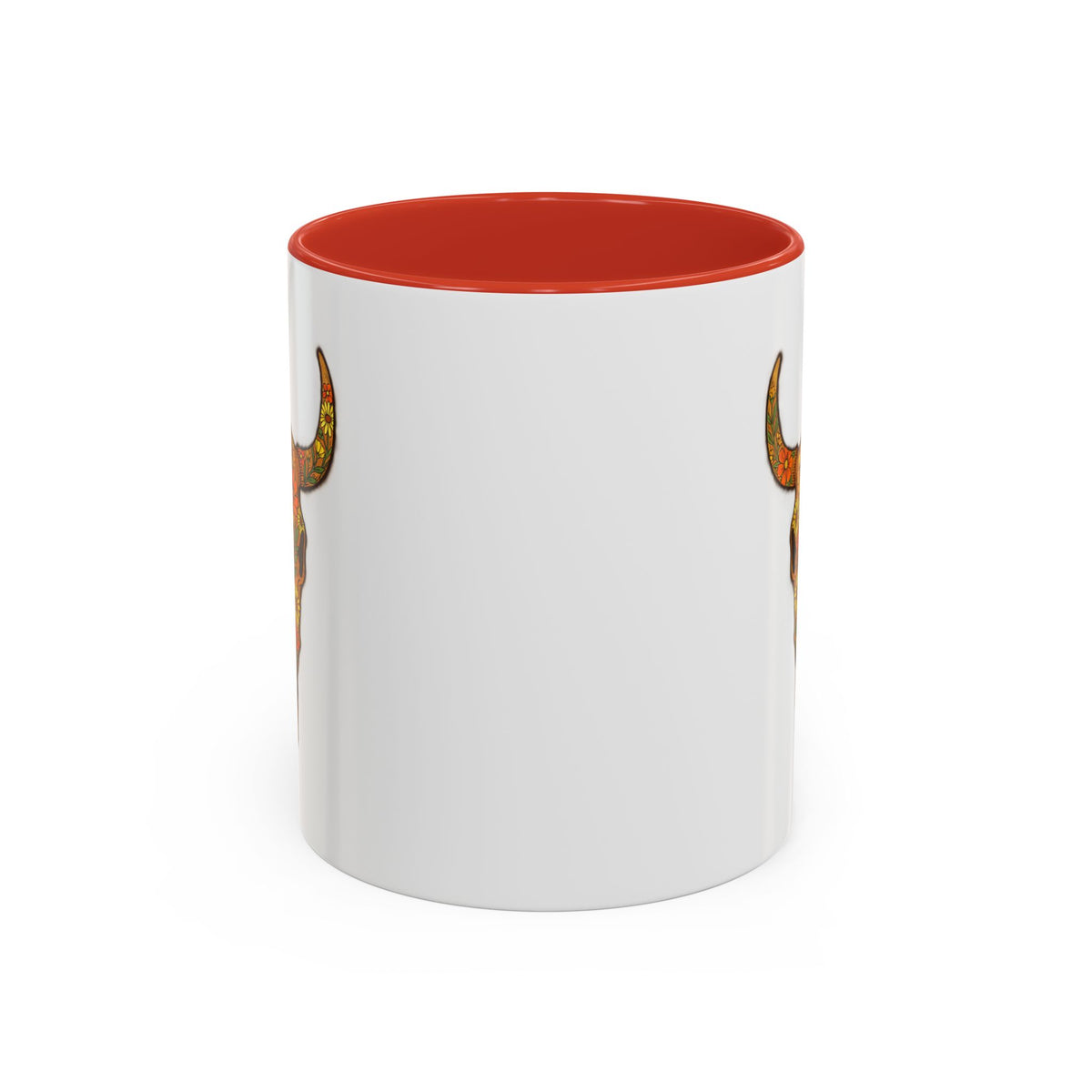 Red Floral Bull Skull Coffee Mug — Southwestern Accent 11/15oz