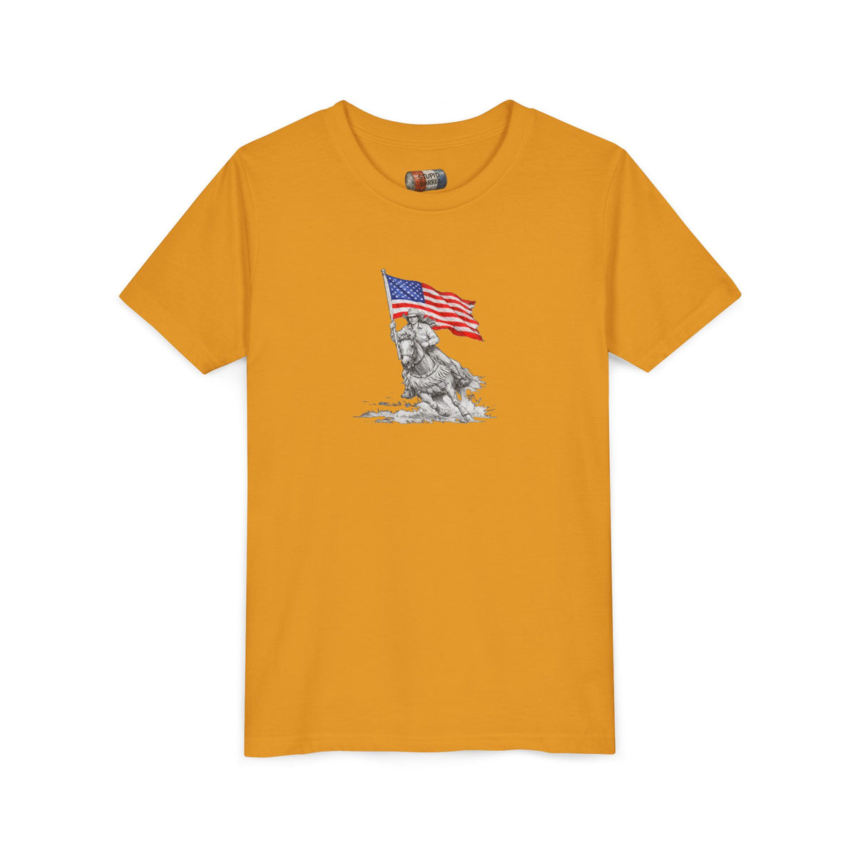 Youth Tee — Rodeo Barrel Racer with Patriotic Barrel Graphic