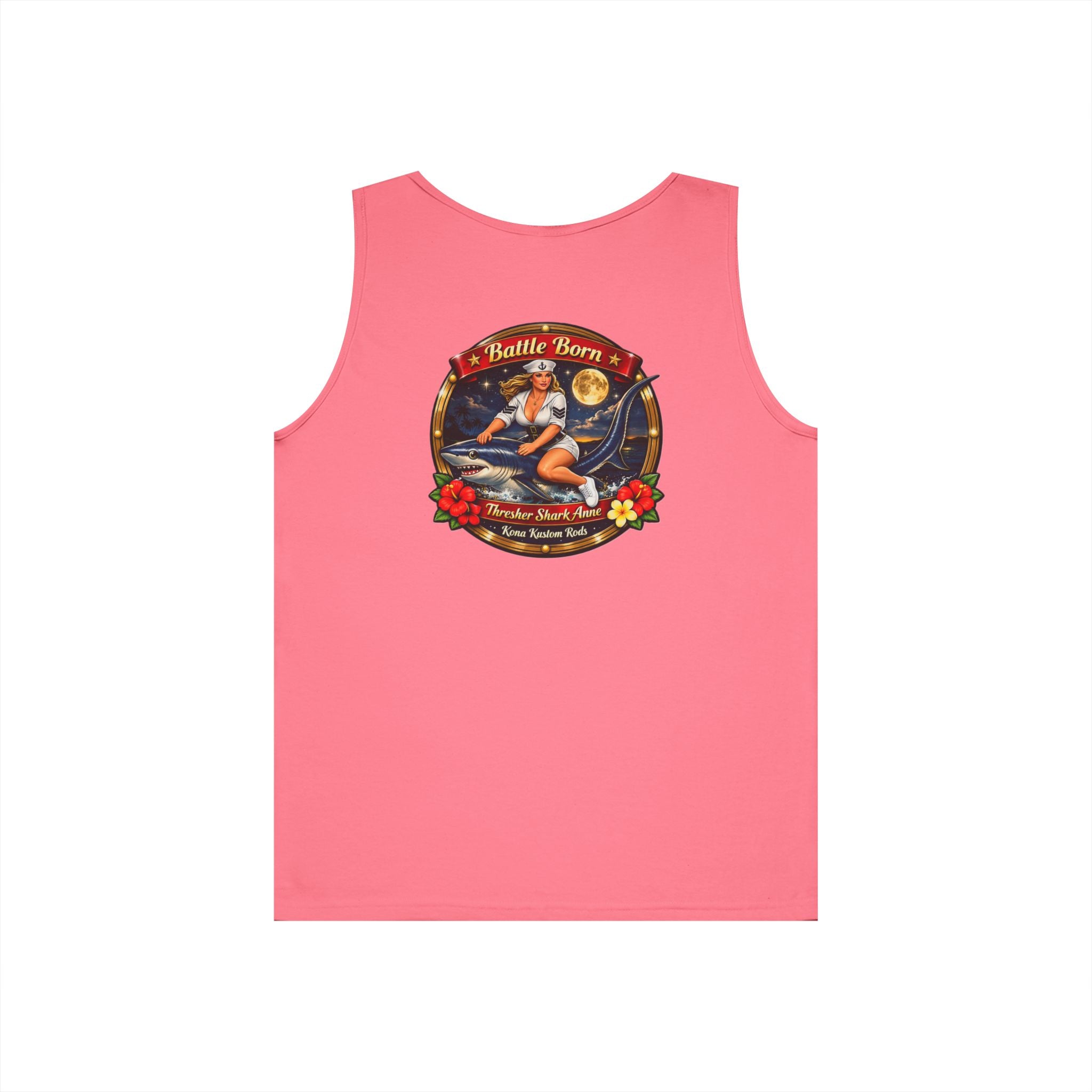 Kona Rods Vintage Pinup Beach Tank Top — 'Thresher Shark Anne' Retro WWII Nose Art