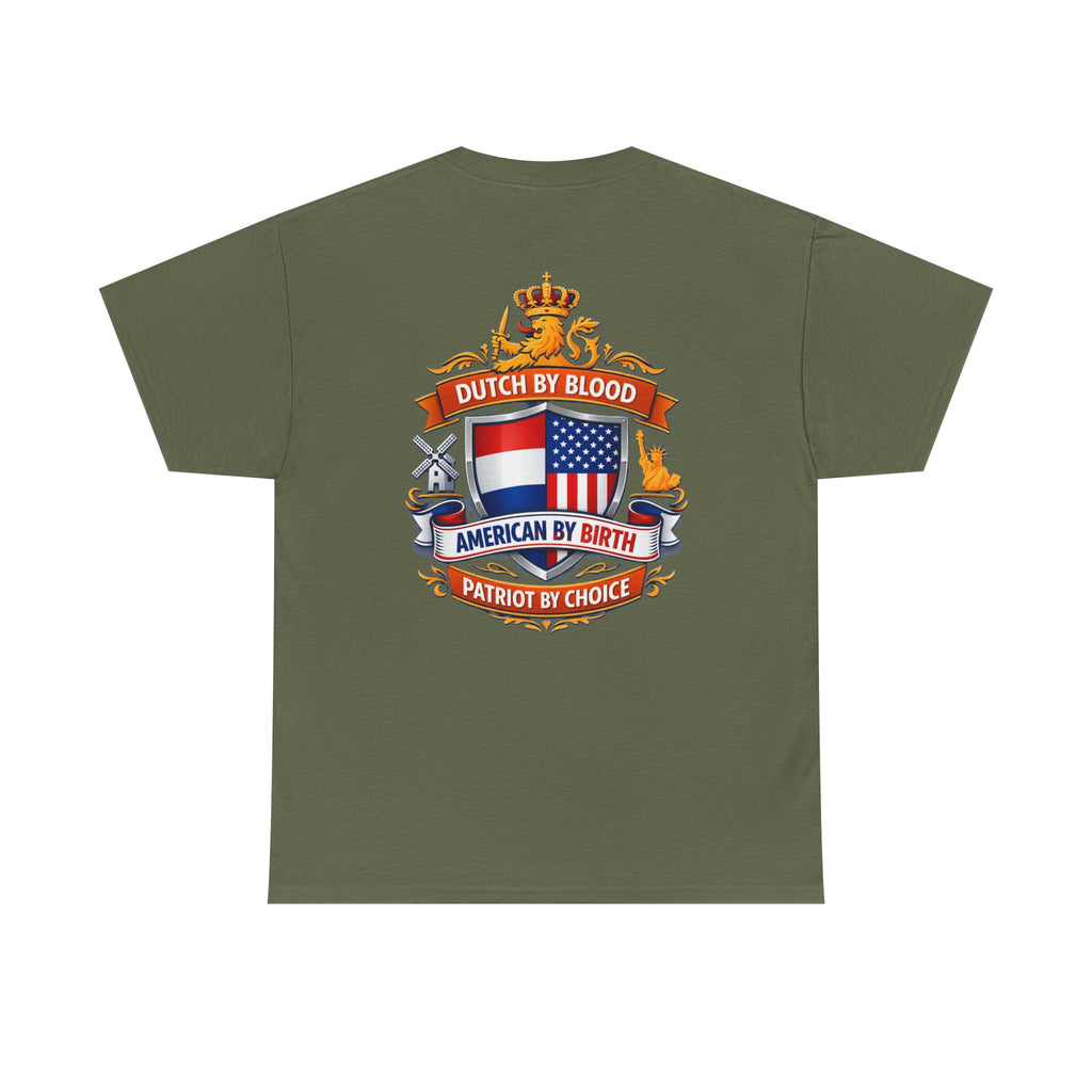 Dutch by Blood, American by Birth T-Shirt — Patriotic Netherlands USA Crest Tee