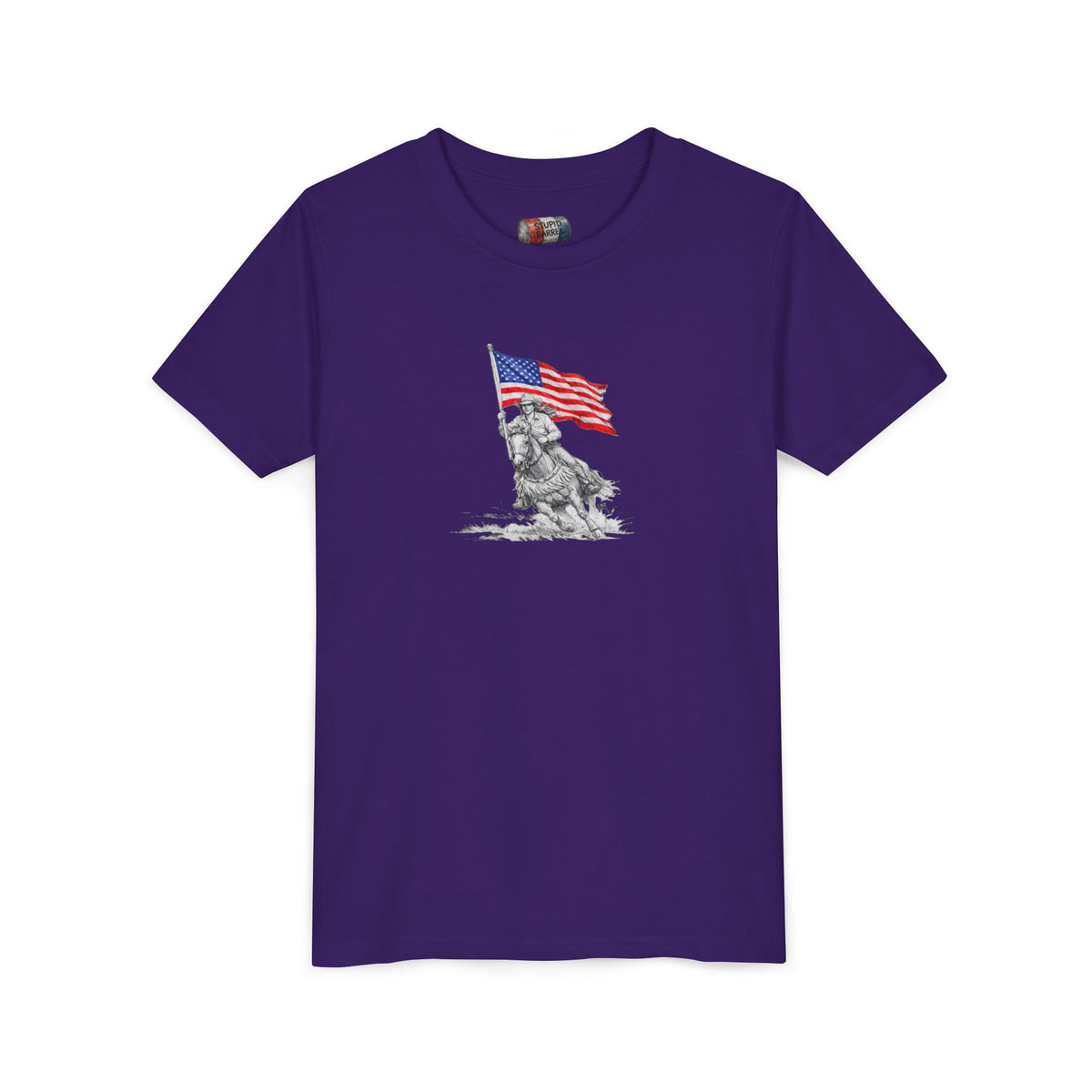 Youth Tee — Rodeo Barrel Racer with Patriotic Barrel Graphic