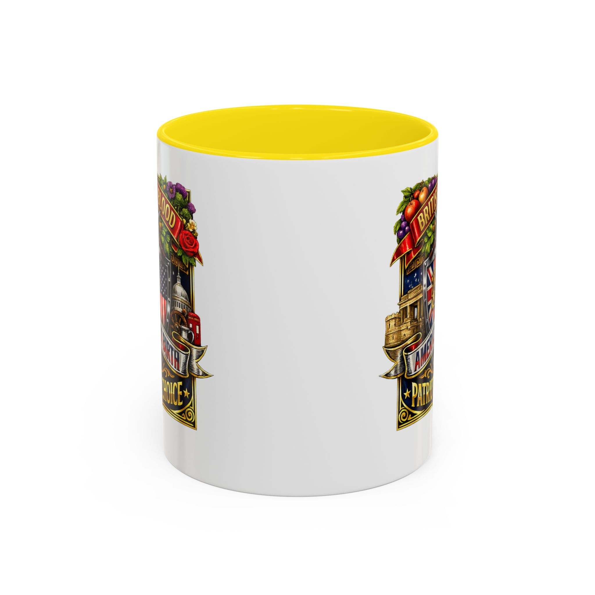 British Pride Coffee Mug — "British by Blood, American by Birth, Patriot by Choice" Patriotic Ceramic Mug