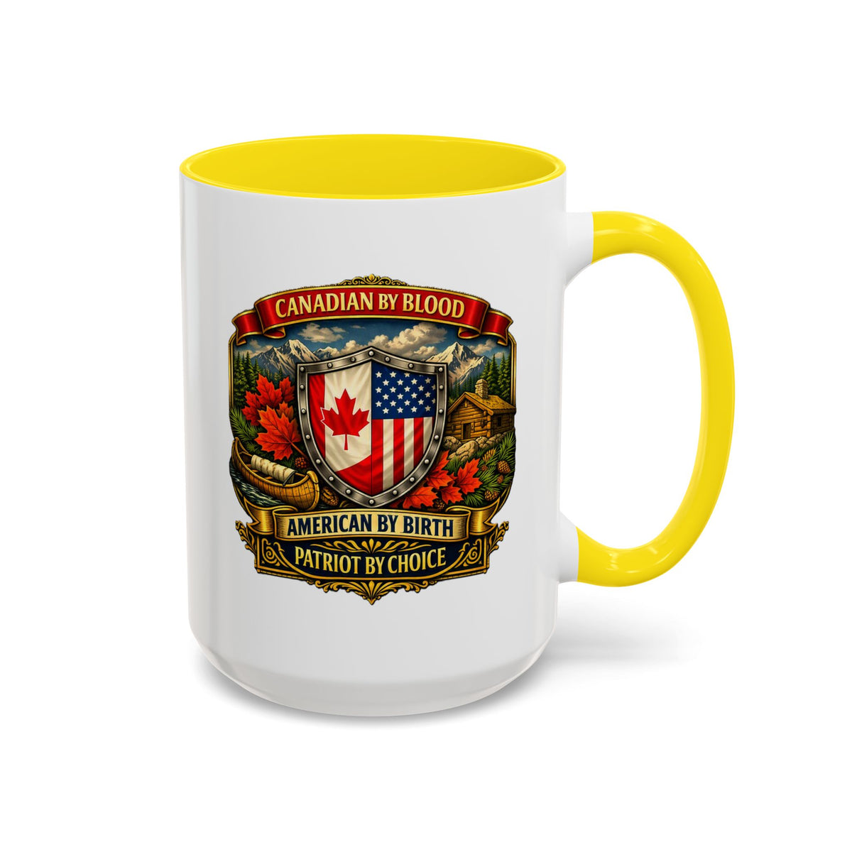 Canadian by Blood American by Birth Accent Coffee Mug — Patriot by Choice 11/15oz