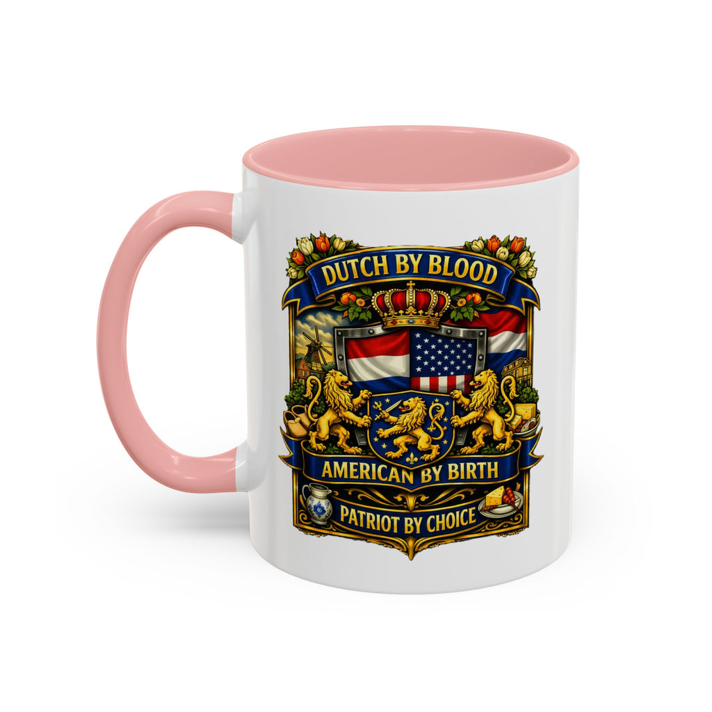 Dutch/American Pride Mug with Vintage Botanical Crest Design
