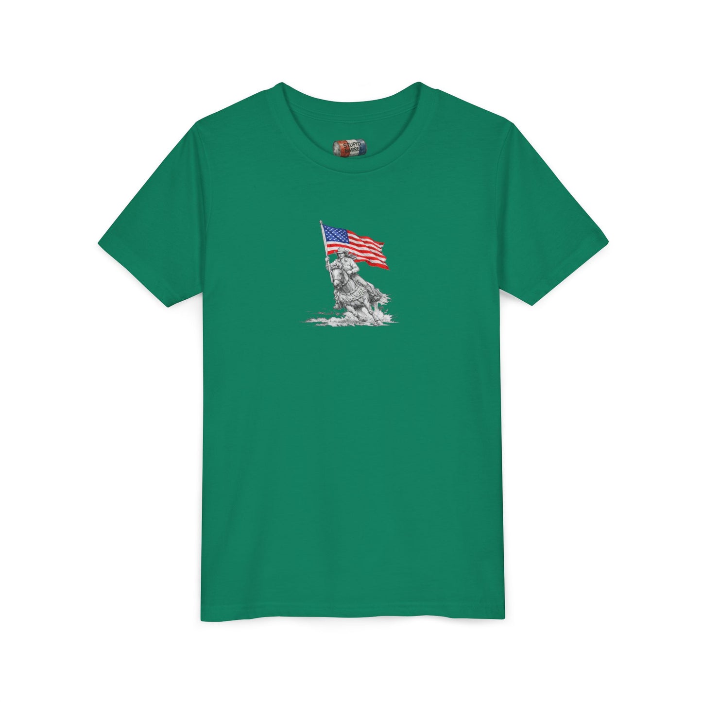 Youth Tee — Rodeo Bull Rider with Patriotic Barrel Graphic