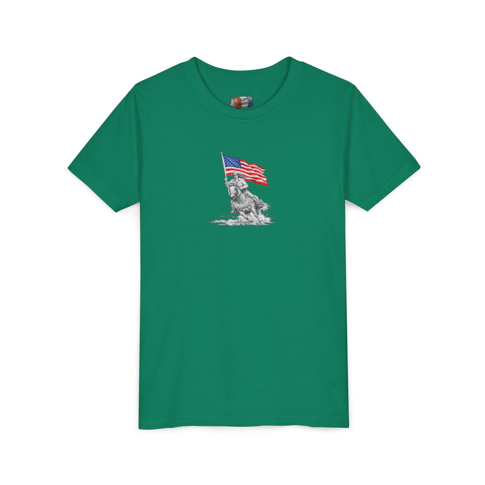Youth Tee — Rodeo Bull Rider with Patriotic Barrel Graphic
