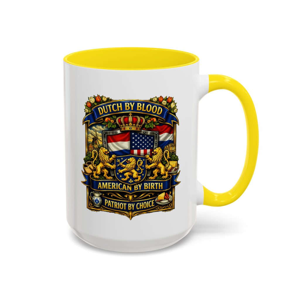 Dutch/American Pride Mug with Vintage Botanical Crest Design