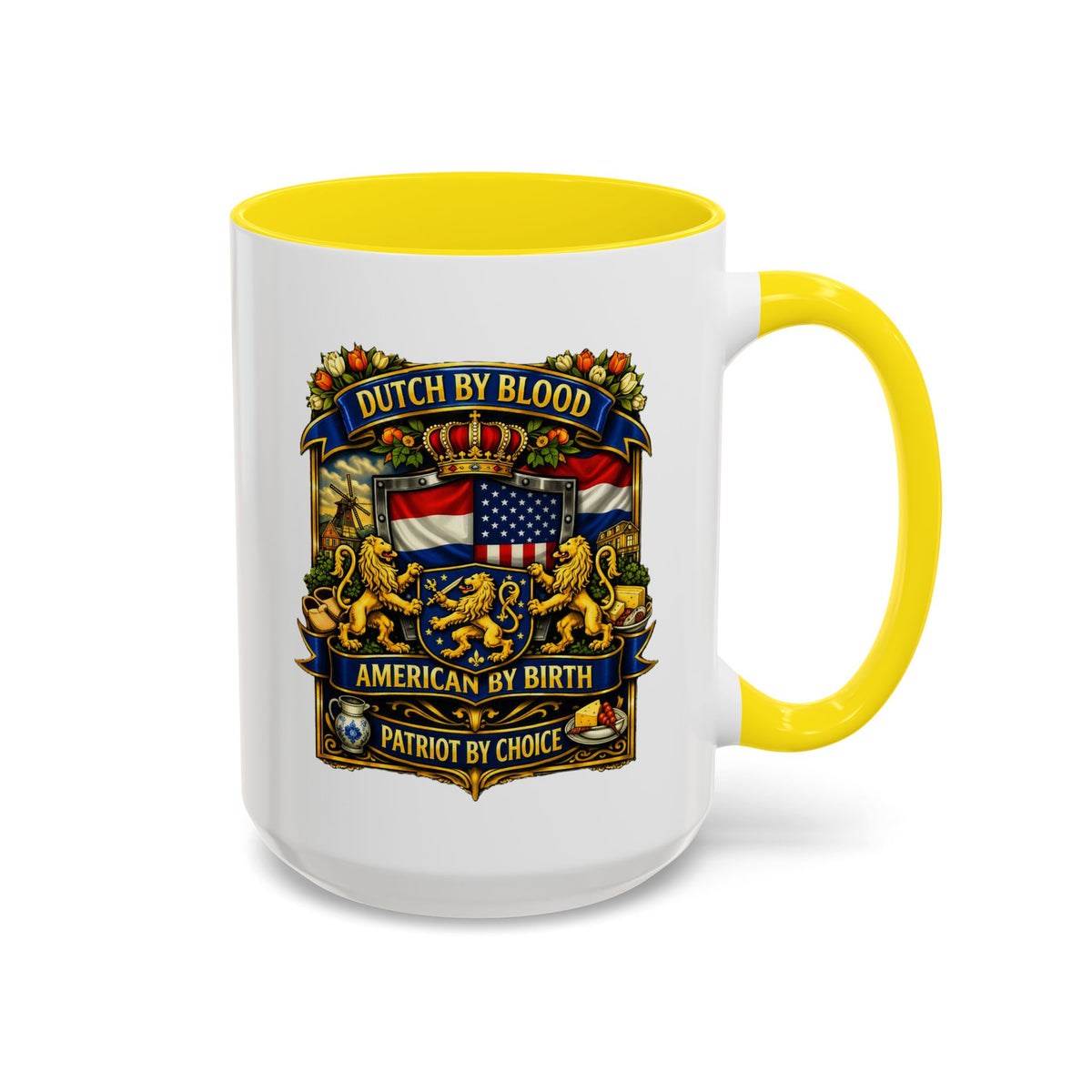 Dutch/American Pride Mug with Vintage Botanical Crest Design