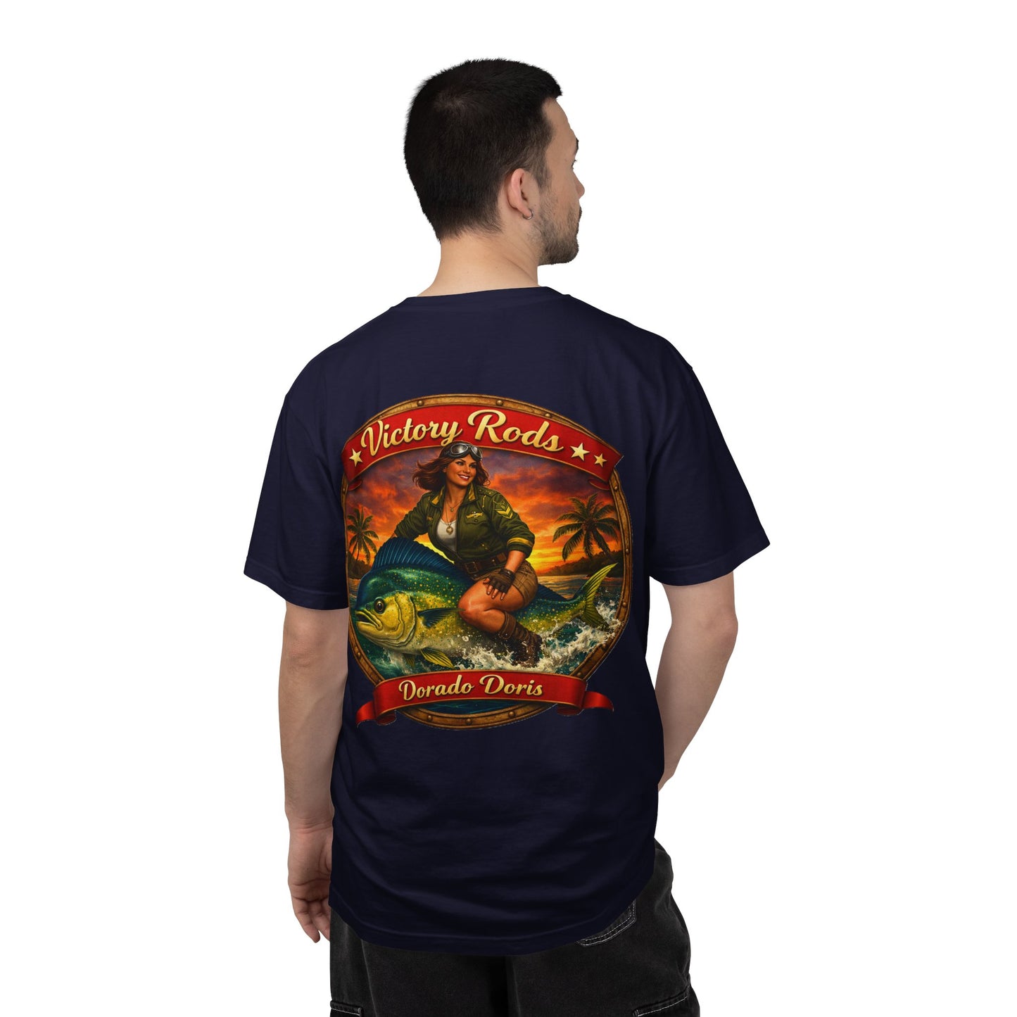Victory Rods "Dorado Doris" Fishing T-Shirt — Retro Pinup Angler Tee