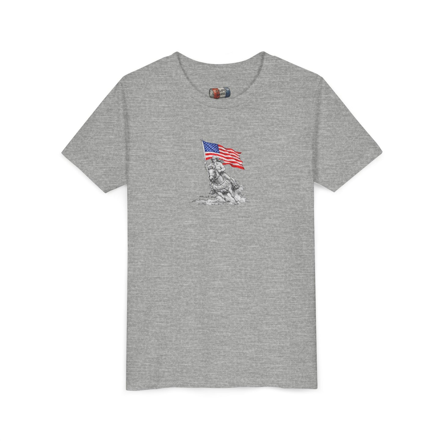 Youth Tee — Rodeo Bull Rider with Patriotic Barrel Graphic