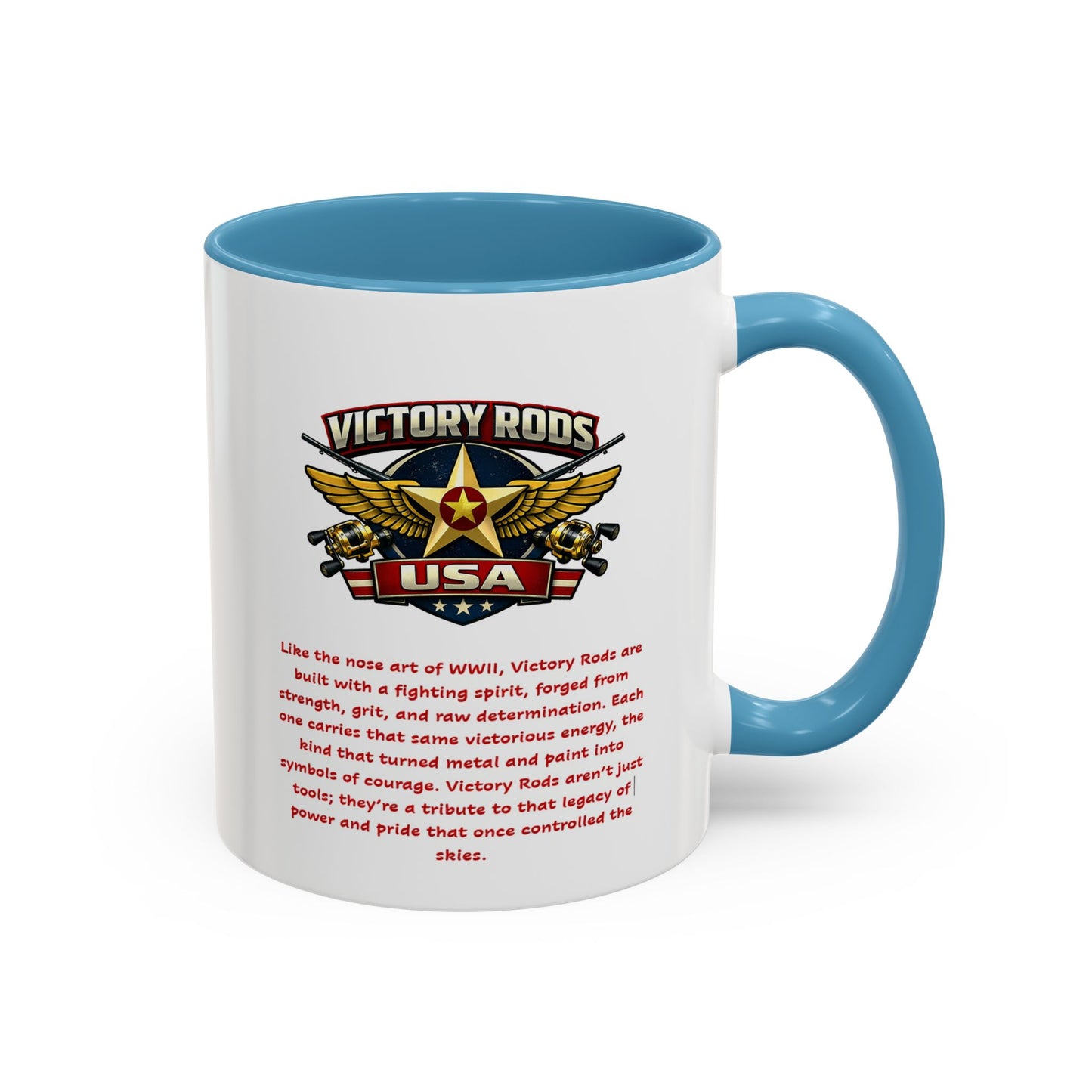 Victory Rods Sportfisherman's WWII Nose Art Pin-Up Illustration Mug | Ceramic Coffee Cup