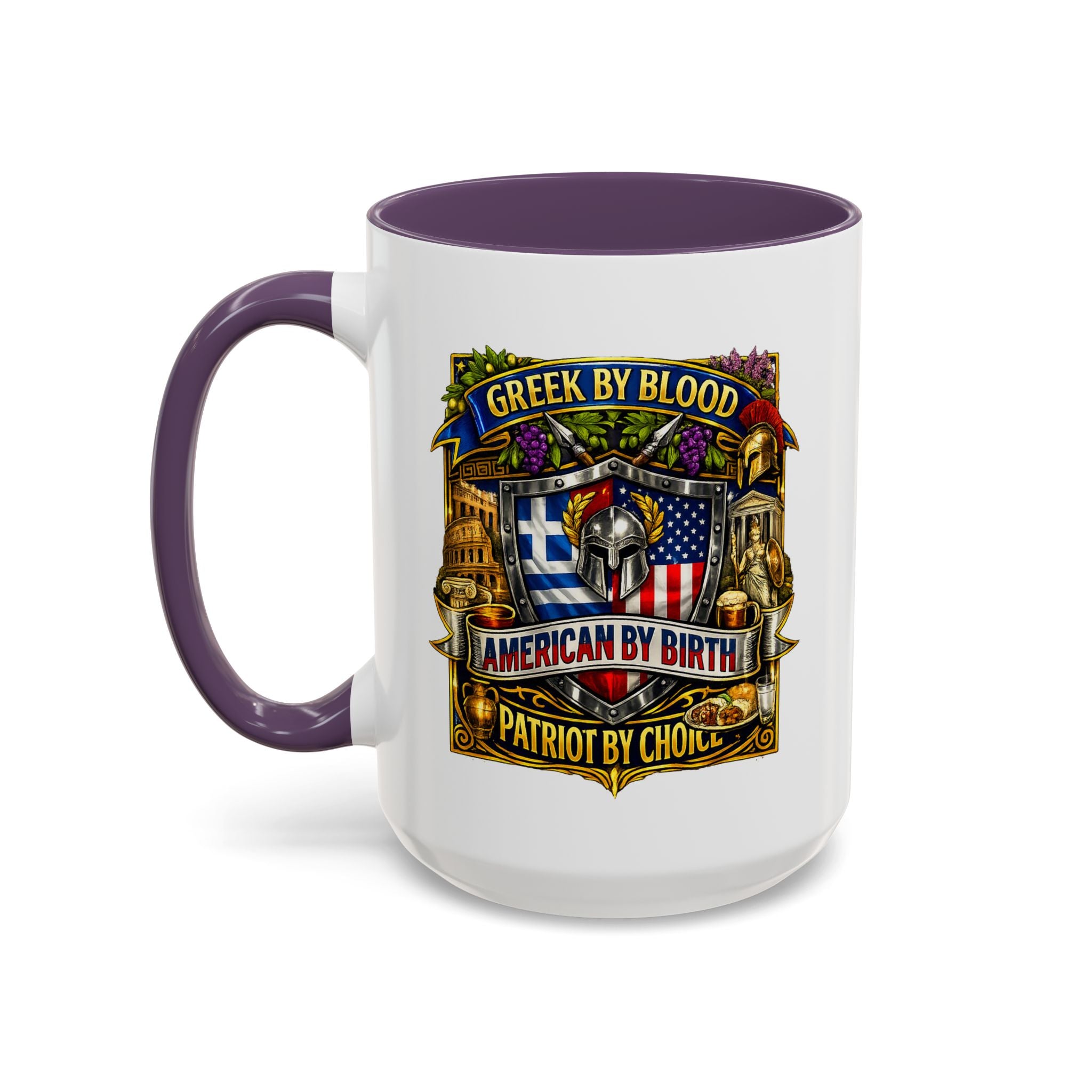Greek by Blood, American by Birth Accent Coffee Mug – Patriotic Greek Heritage 11/15oz
