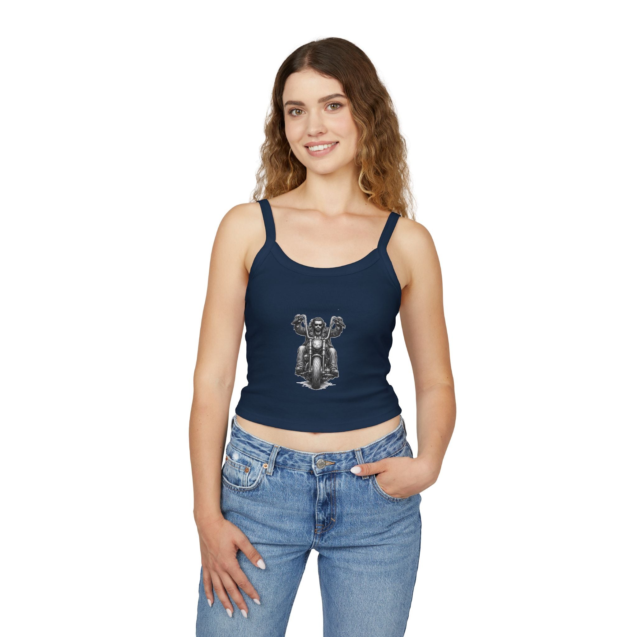 Motorcycle Rider Crop Tank Top — Vintage Biker Graphic
