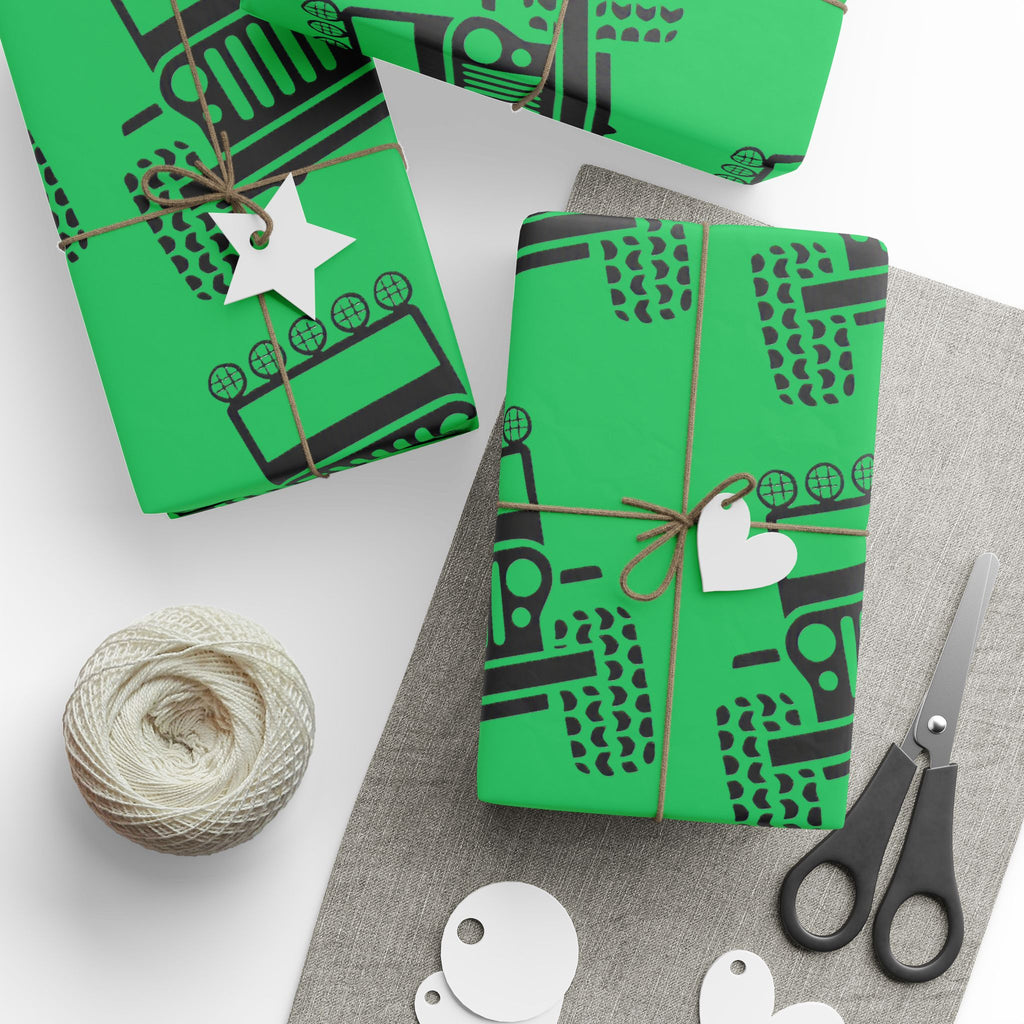 Green 4X4 offroad Pattern Wrapping Paper — Succulent-Themed Gift Wrap for Jeep Lovers
