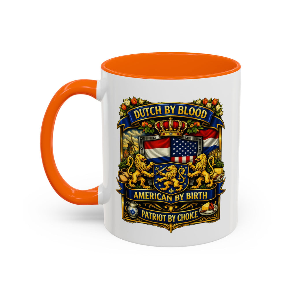 Dutch/American Pride Mug with Vintage Botanical Crest Design