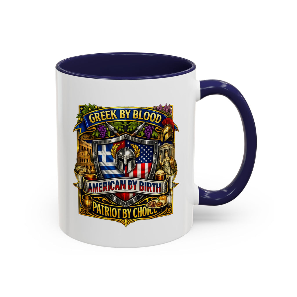 Greek by Blood, American by Birth Accent Coffee Mug – Patriotic Greek Heritage 11/15oz