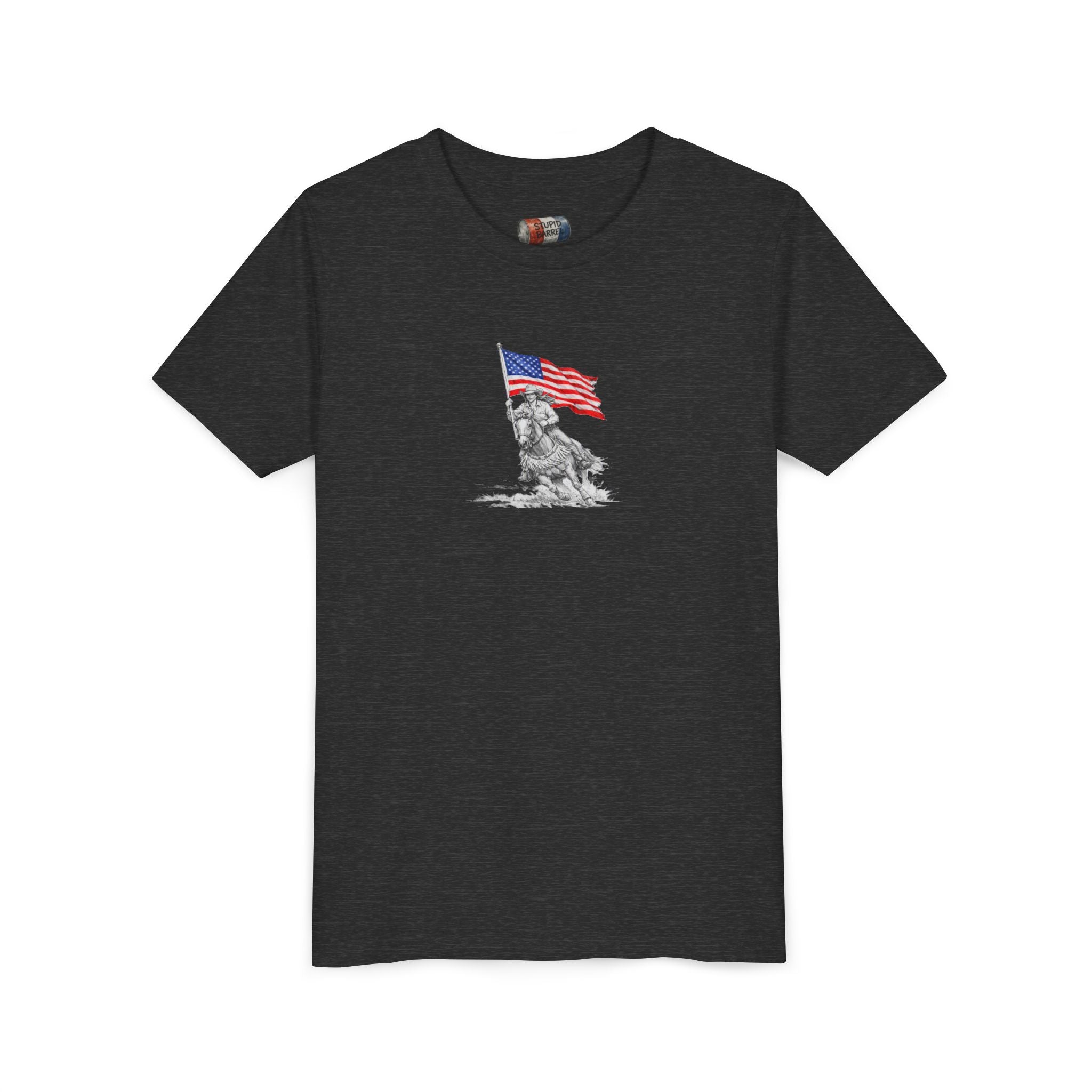 Youth Tee — Rodeo Bull Rider with Patriotic Barrel Graphic