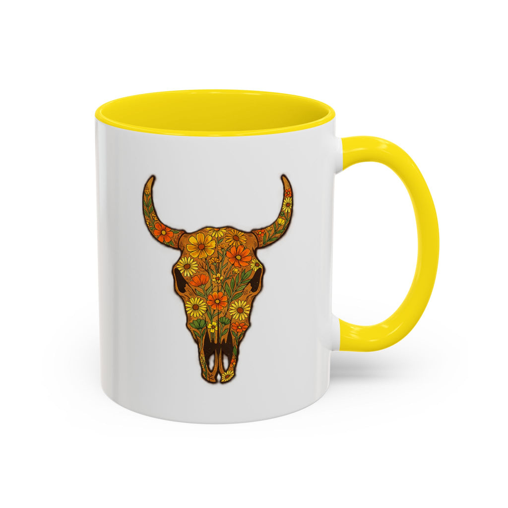 Copy of Turquoise Floral Bull Skull Coffee Mug — Southwestern Accent 11/15oz
