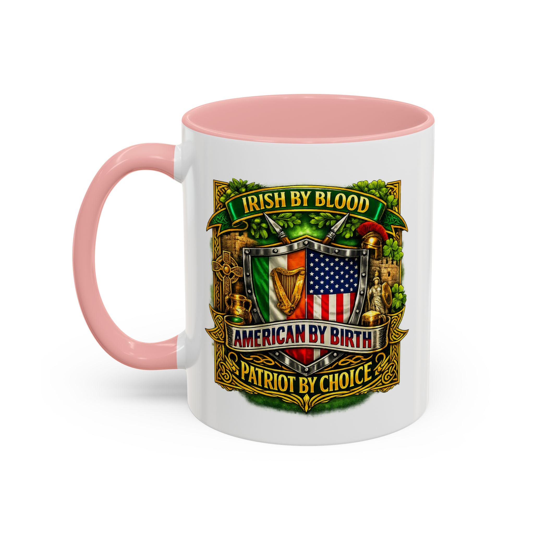 Irish Pride Coffee Mug — "Irish by Blood, American by Birth, Patriot by Choice" Patriotic Ceramic Mug