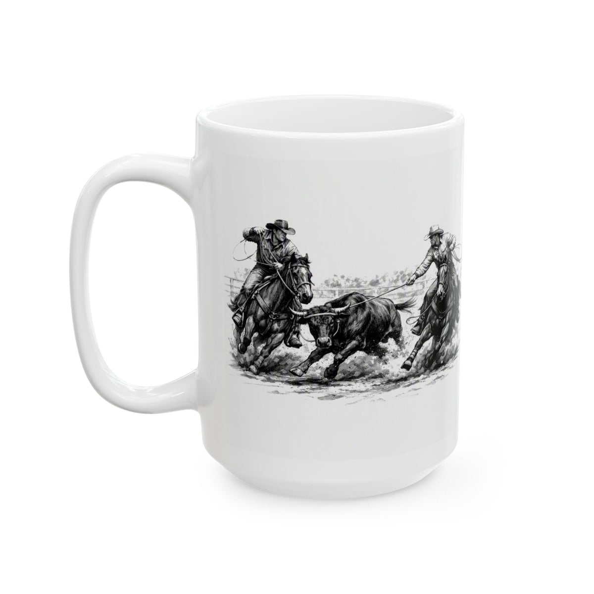 Team Ropers Rodeo Vintage Sketch Ceramic Mug – Western Coffee Cup (11oz & 15oz)