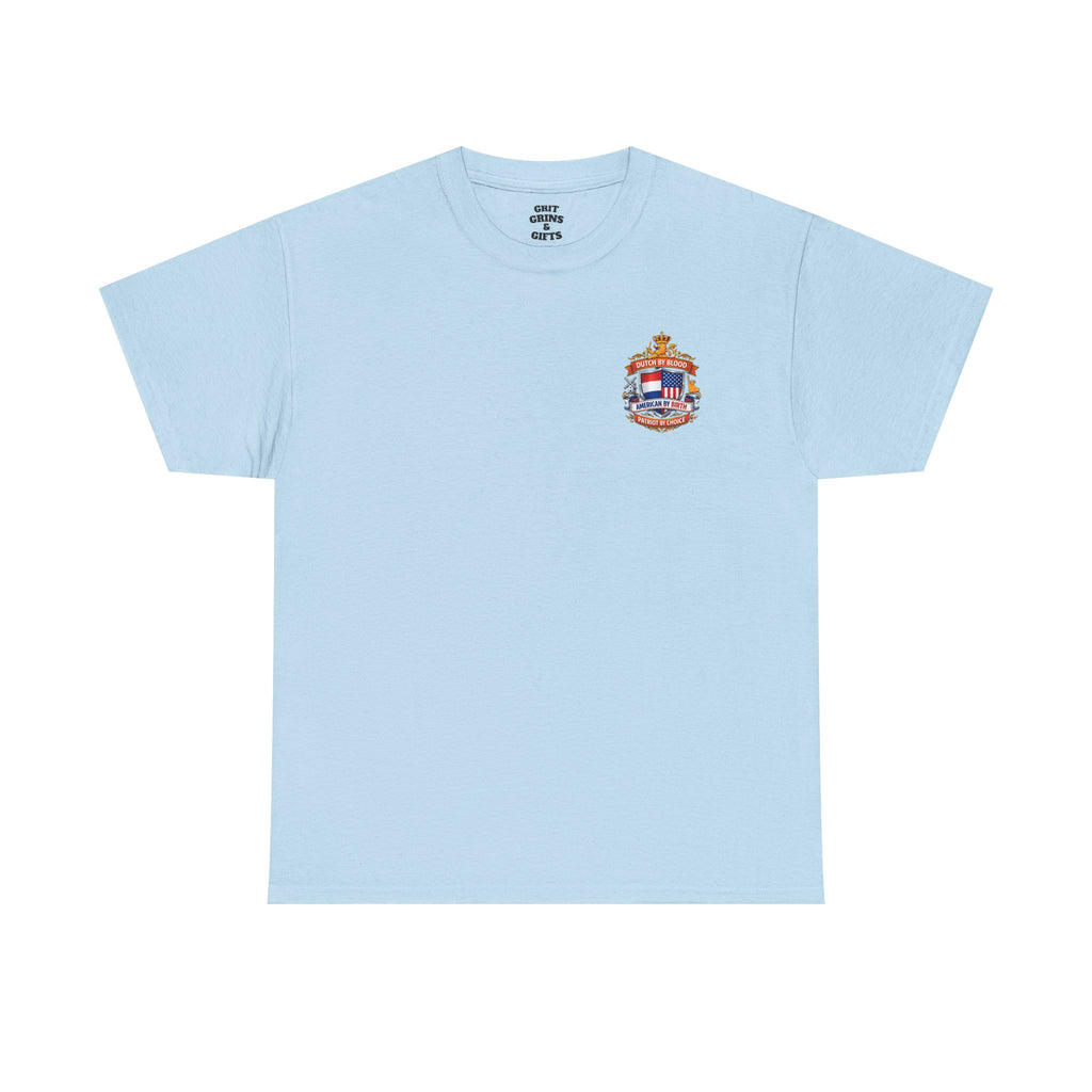 Dutch by Blood, American by Birth T-Shirt — Patriotic Netherlands USA Crest Tee