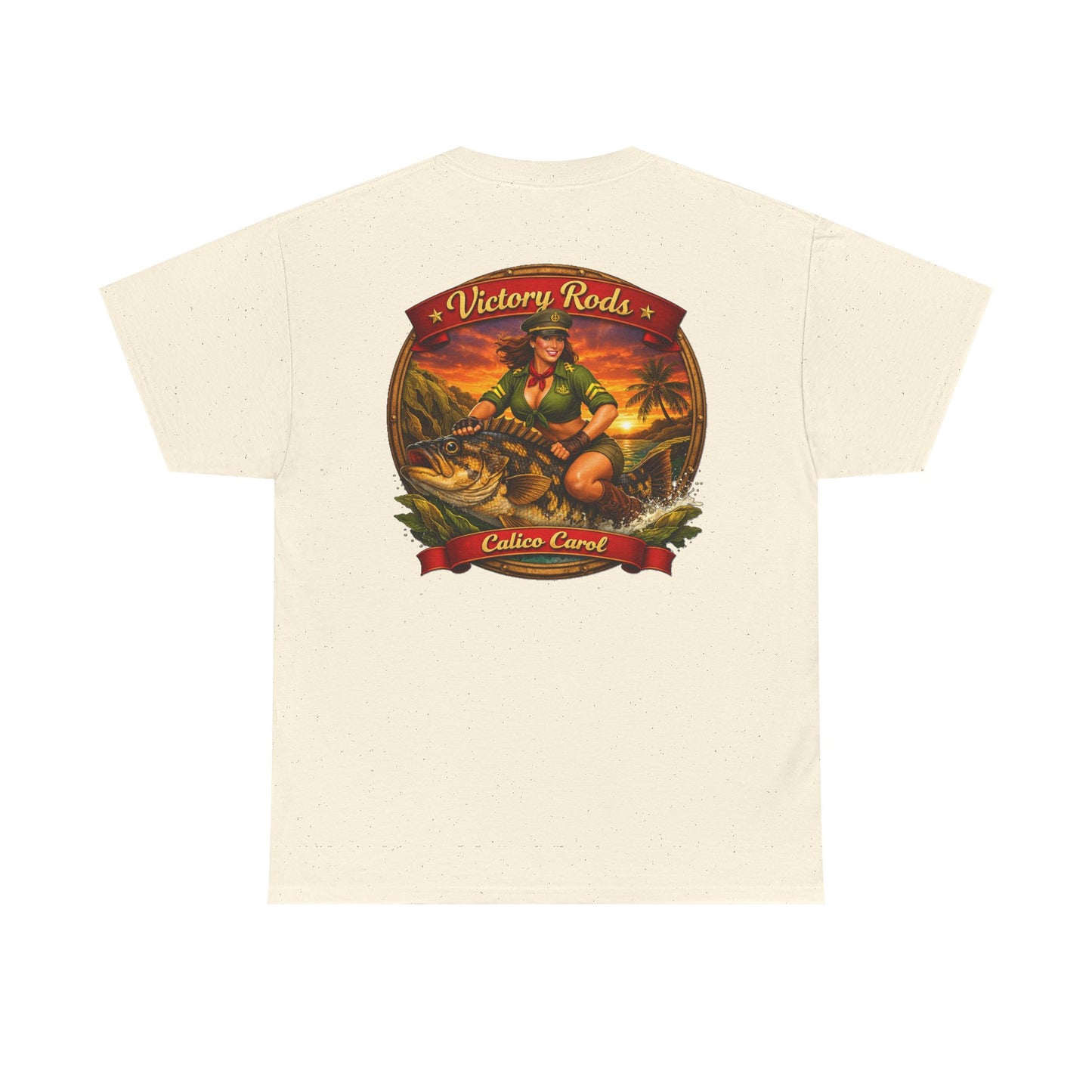 Vintage Pinup Fishing T-Shirt — “Victory Rods” Calico Carol Graphic Tee