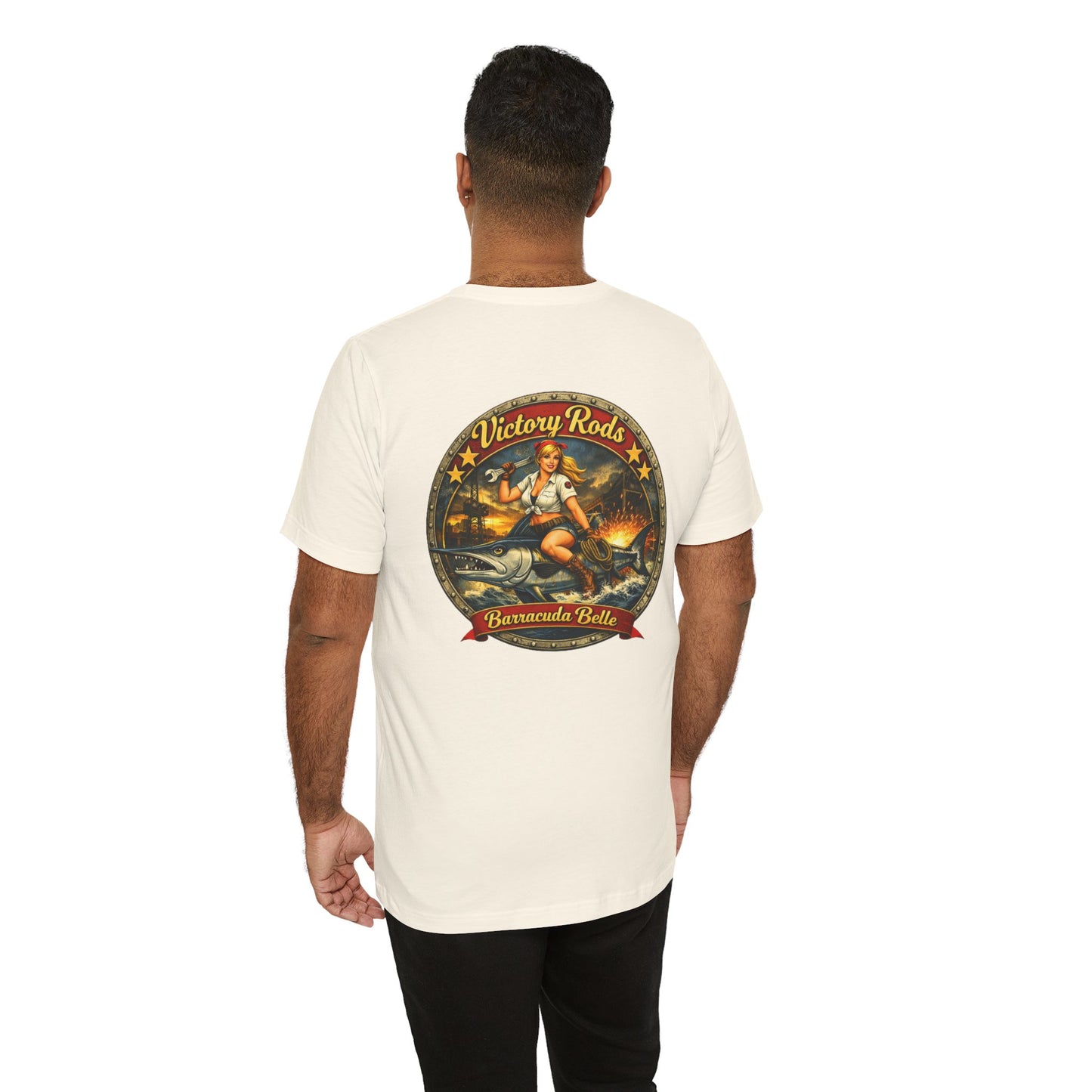 Barracuda Belle Vintage Pinup Tee — Victory Rods Motorcycle T‑Shirt