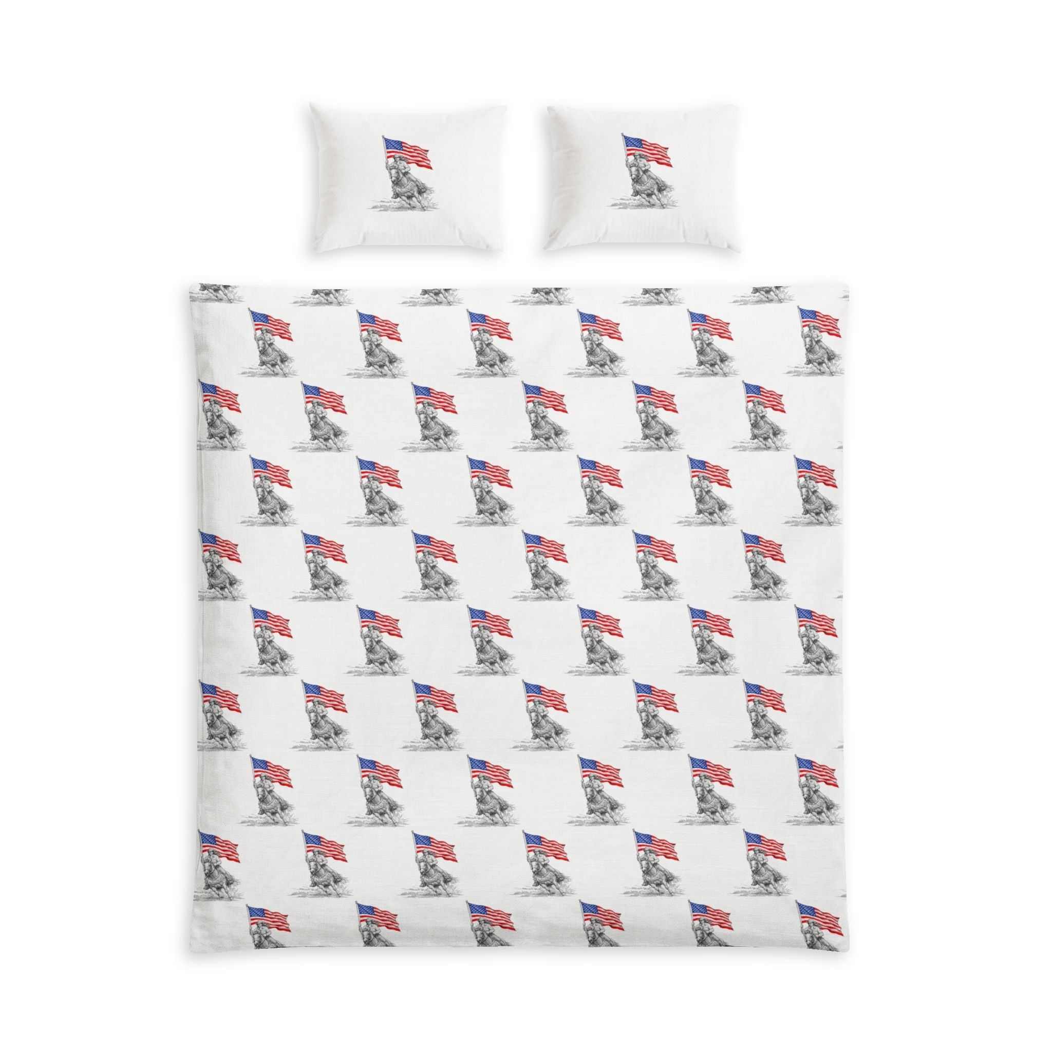 Patriotic Rodeo Grand Entry Cotton Bed Set — Vintage Flag & Rodeo Quenn Pattern Bedding