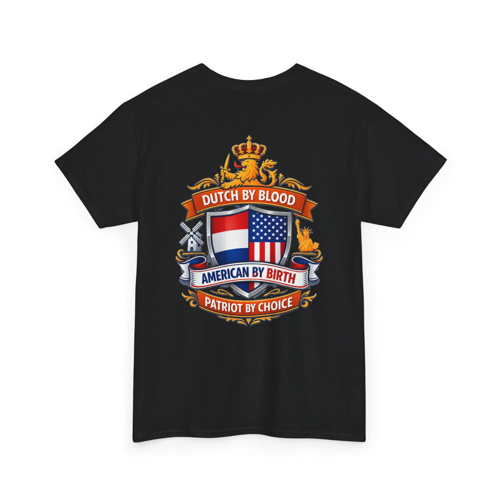 Dutch by Blood, American by Birth T-Shirt — Patriotic Netherlands USA Crest Tee