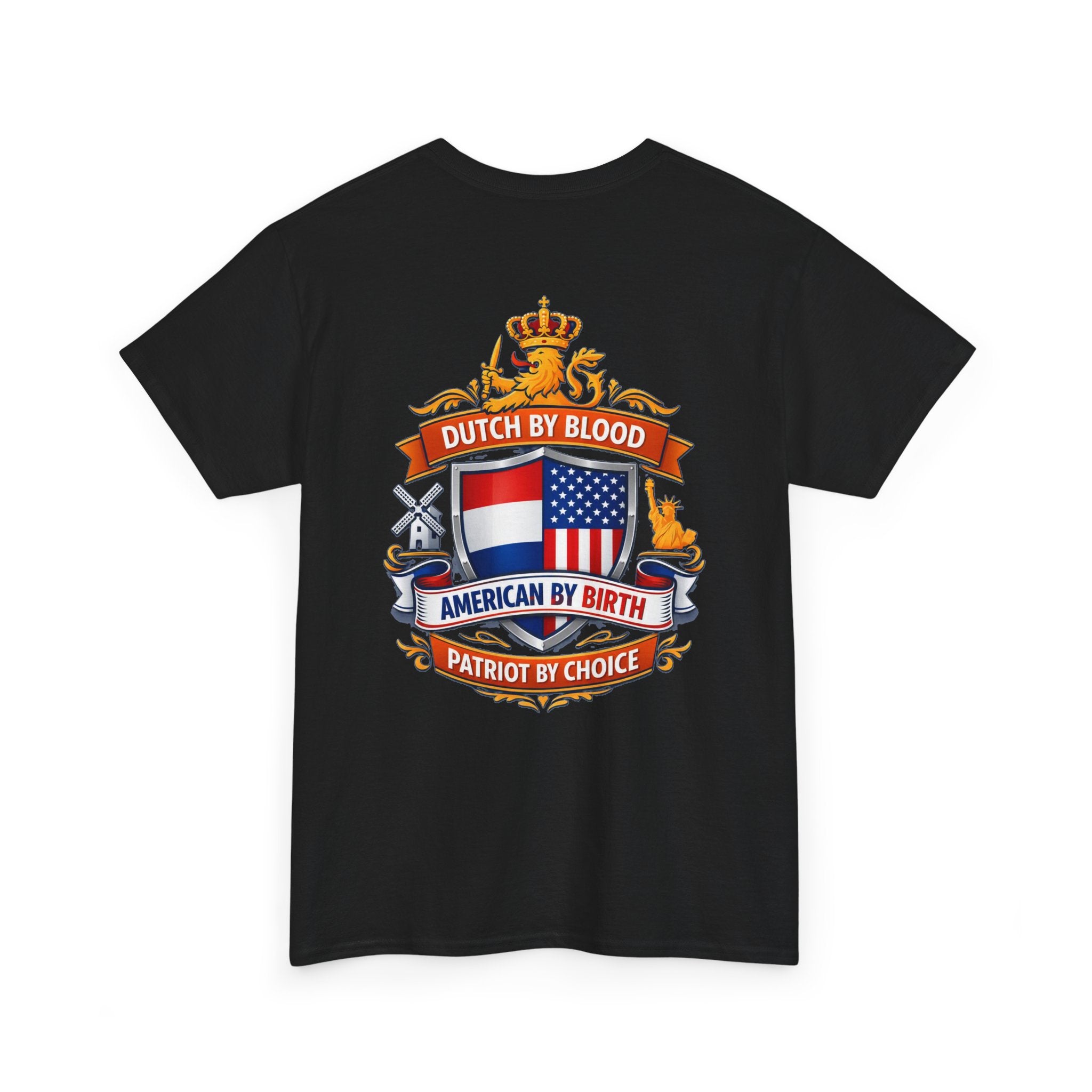 Dutch by Blood, American by Birth T-Shirt — Patriotic Netherlands USA Crest Tee
