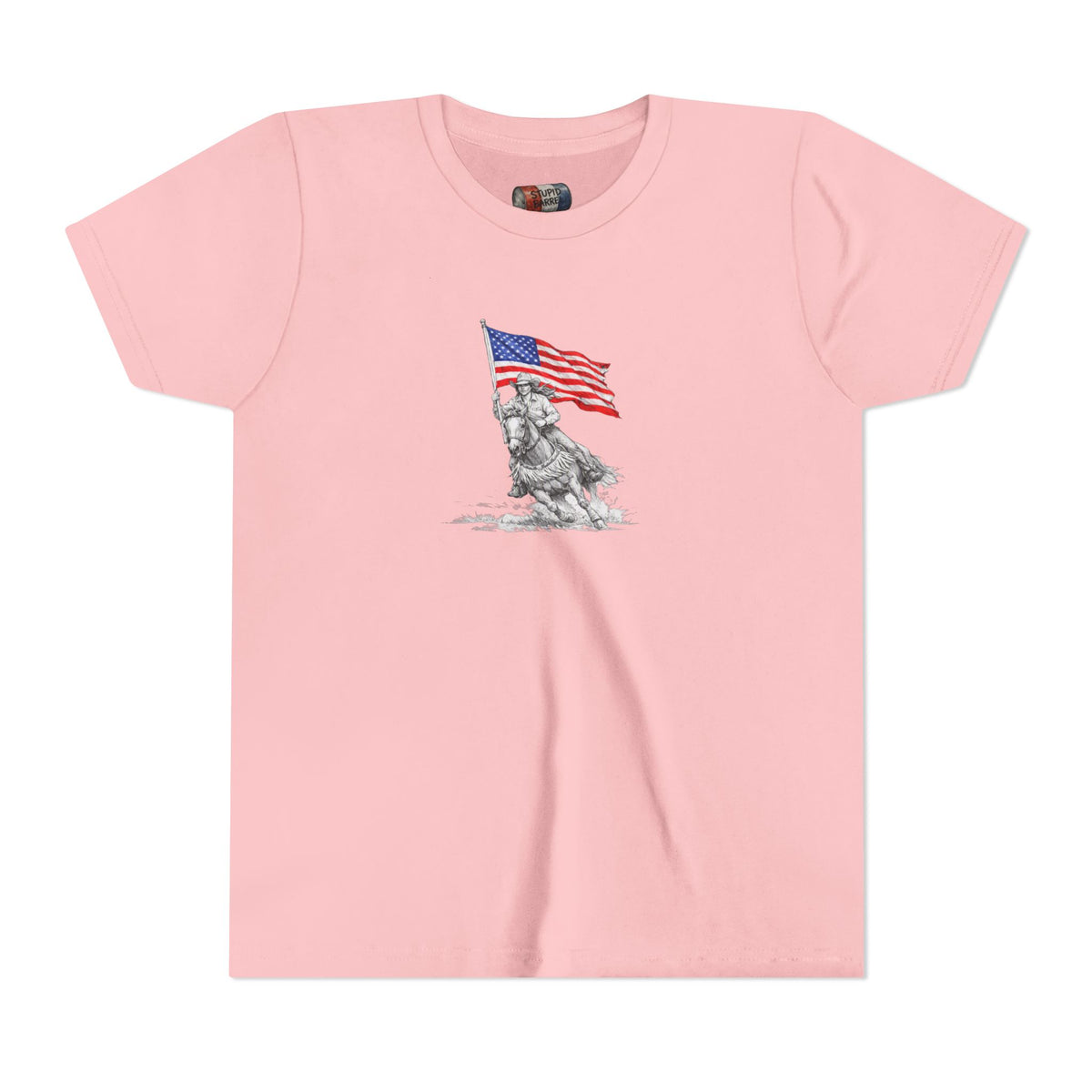 Youth Tee — Rodeo Barrel Racer with Patriotic Barrel Graphic