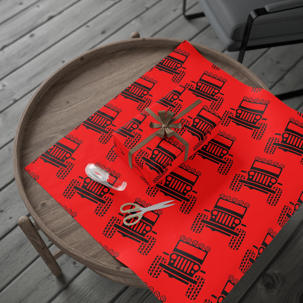 4X4 Off-Road Wrapping Paper Roll — Red Holiday Pattern for the Jeep lover.