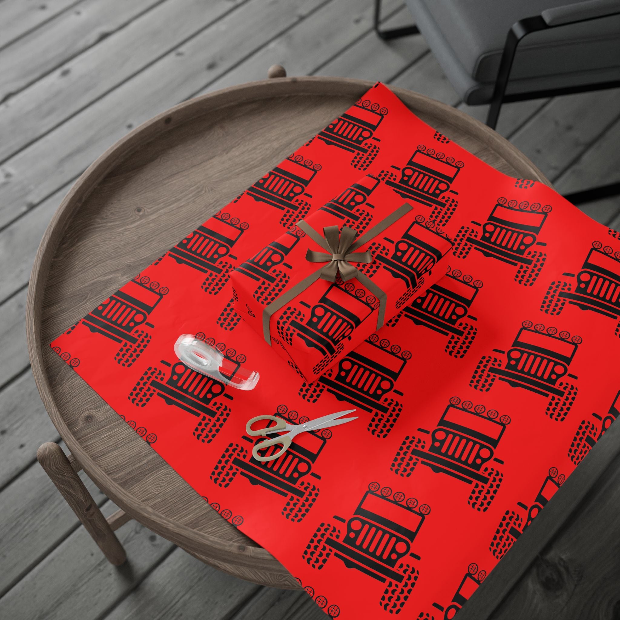 4X4 Off-Road Wrapping Paper Roll — Red Holiday Pattern for the Jeep lover.