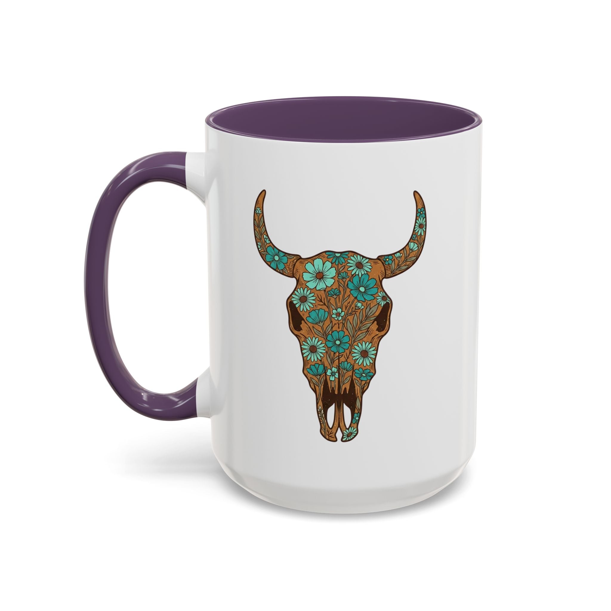 Red, White and Blue Floral Bull Skull Coffee Mug — Southwestern Accent 11/15oz