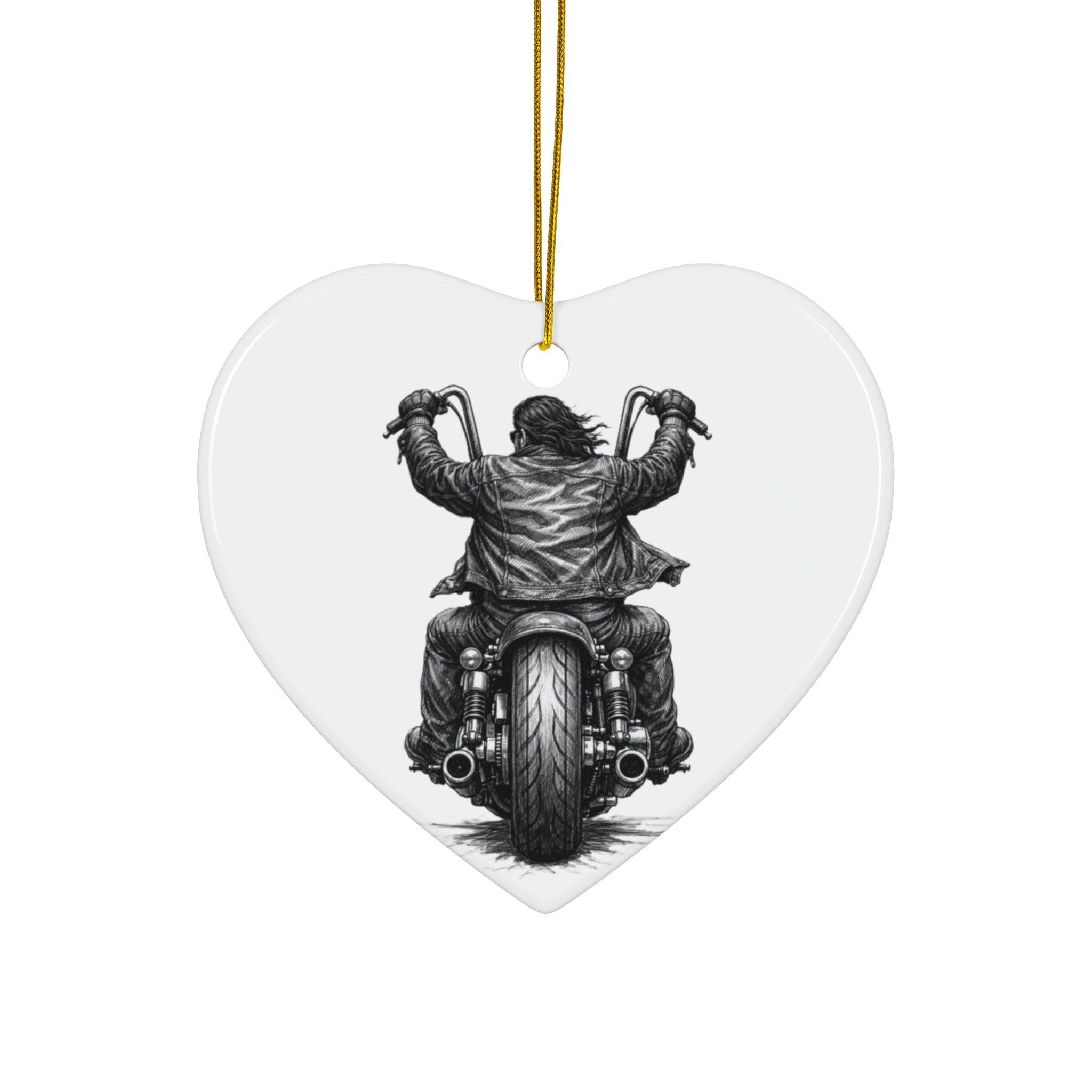 Biker Motorcycle Ceramic Ornament — Double-Sided Round Holiday Decoration