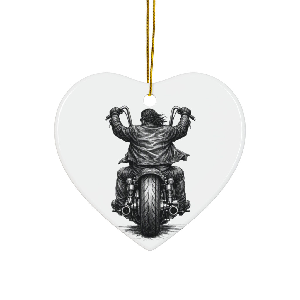 Biker Motorcycle Ceramic Ornament — Double-Sided Round Holiday Decoration