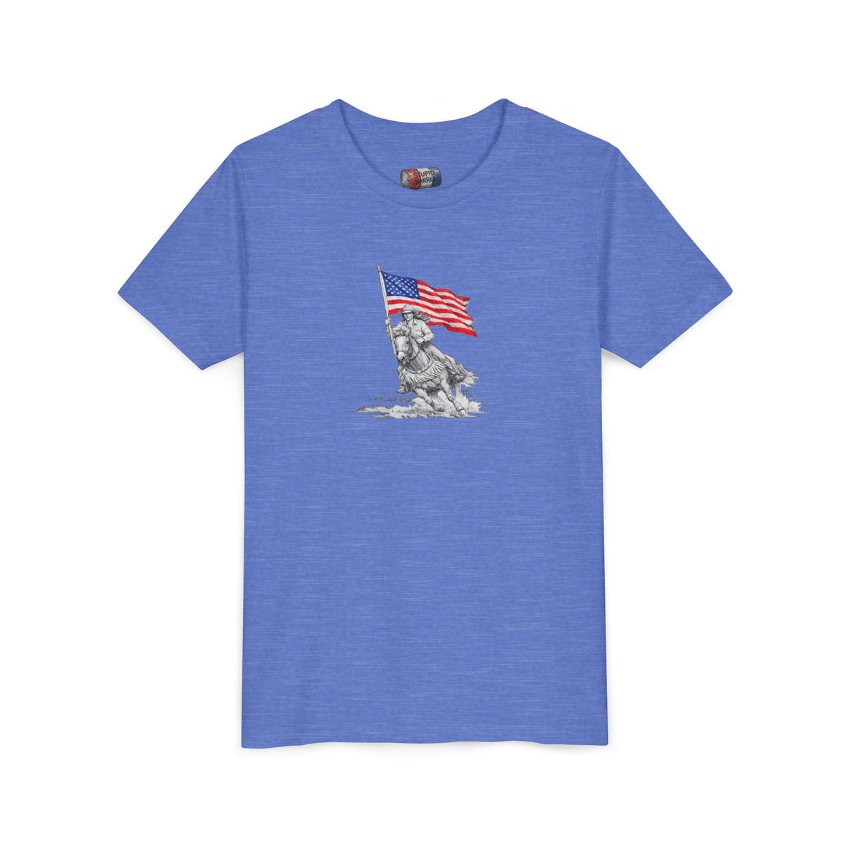 Youth Tee — Rodeo Barrel Racer with Patriotic Barrel Graphic