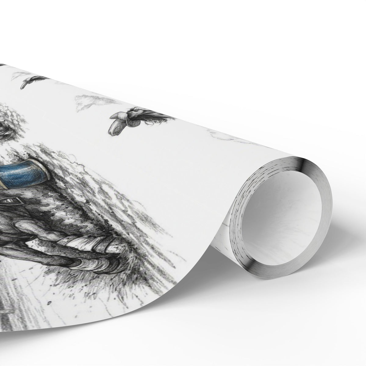 Barrel Racing Wrapping Paper Roll — Black Sketch Rodeo Gift Wrap