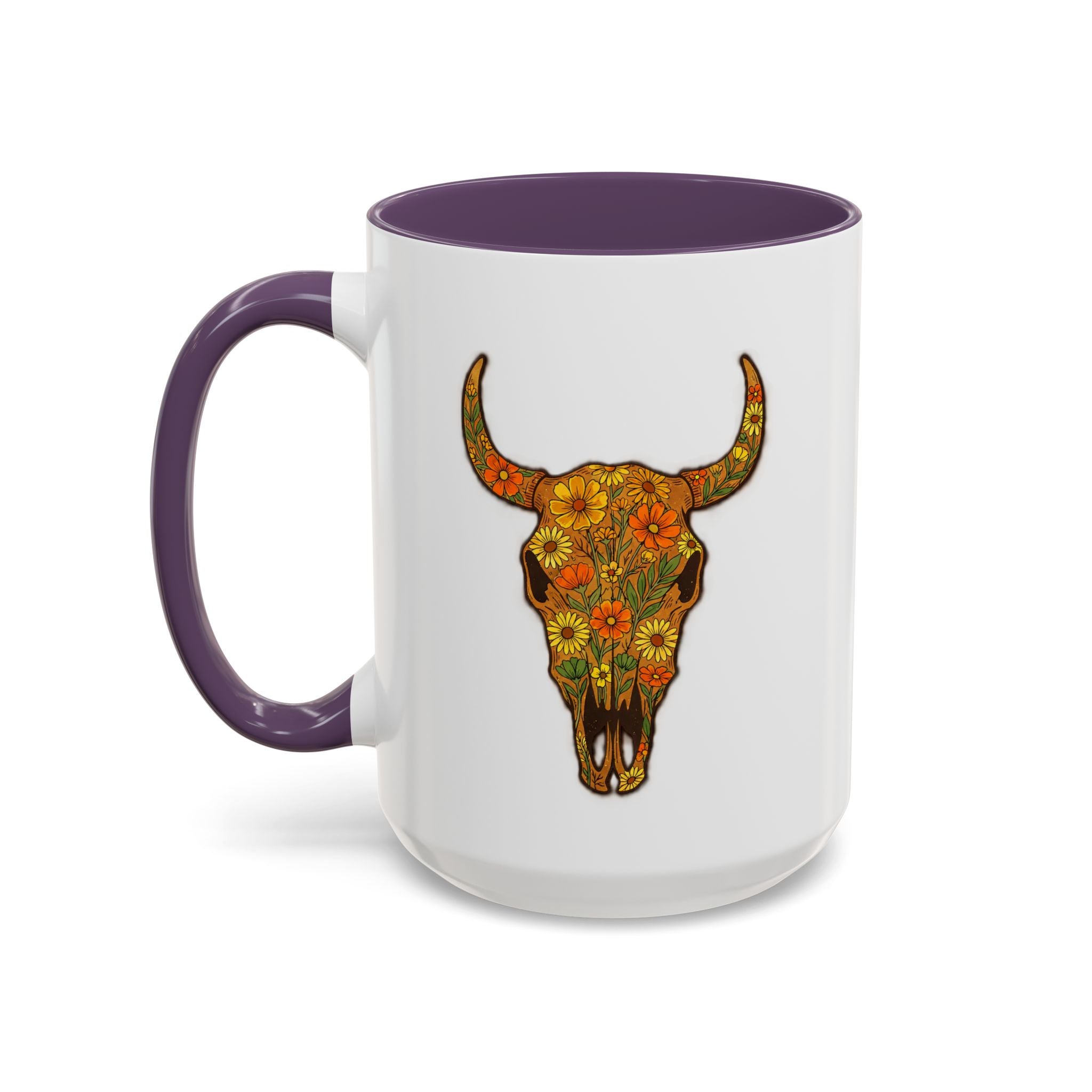 Copy of Turquoise Floral Bull Skull Coffee Mug — Southwestern Accent 11/15oz