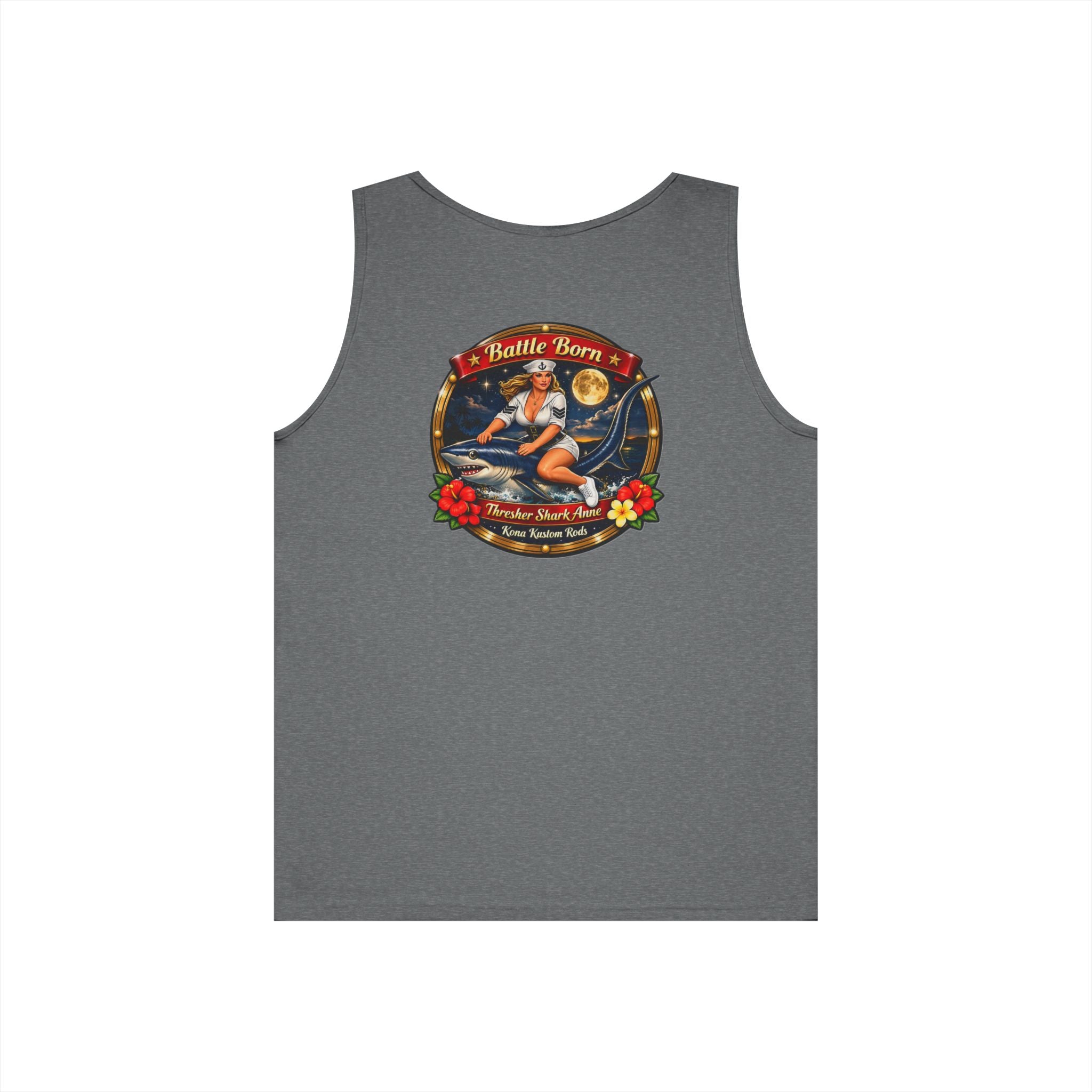 Kona Rods Vintage Pinup Beach Tank Top — 'Thresher Shark Anne' Retro WWII Nose Art