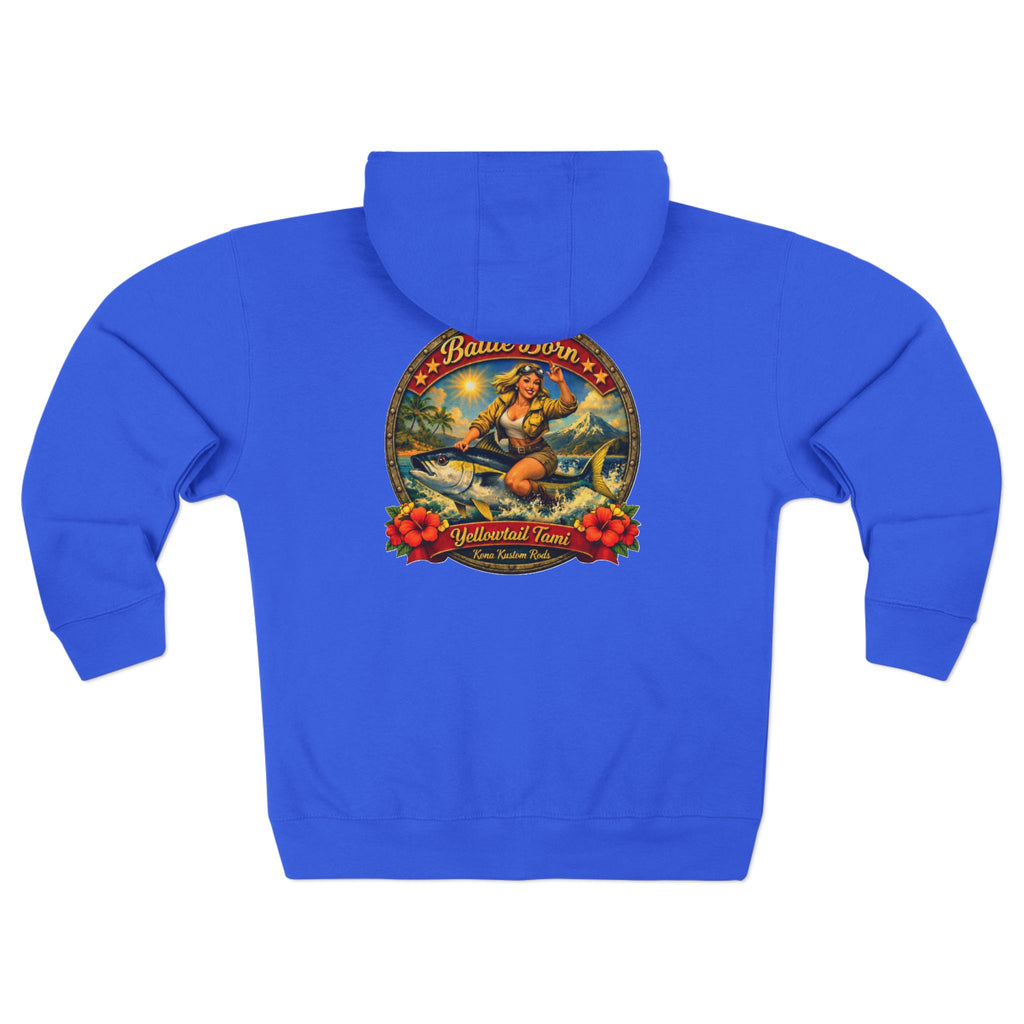 Vintage Hawaiian Bait Shop Zip Hoodie — Island Vibes with a WWll Pinup Graphic
