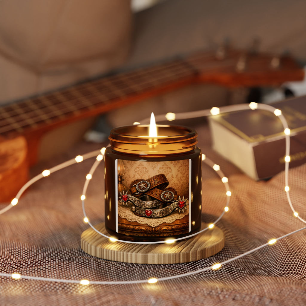 Rustic Cowgirl Scented Soy Candle — Amber Jar (Warm Spice & Cedar)
