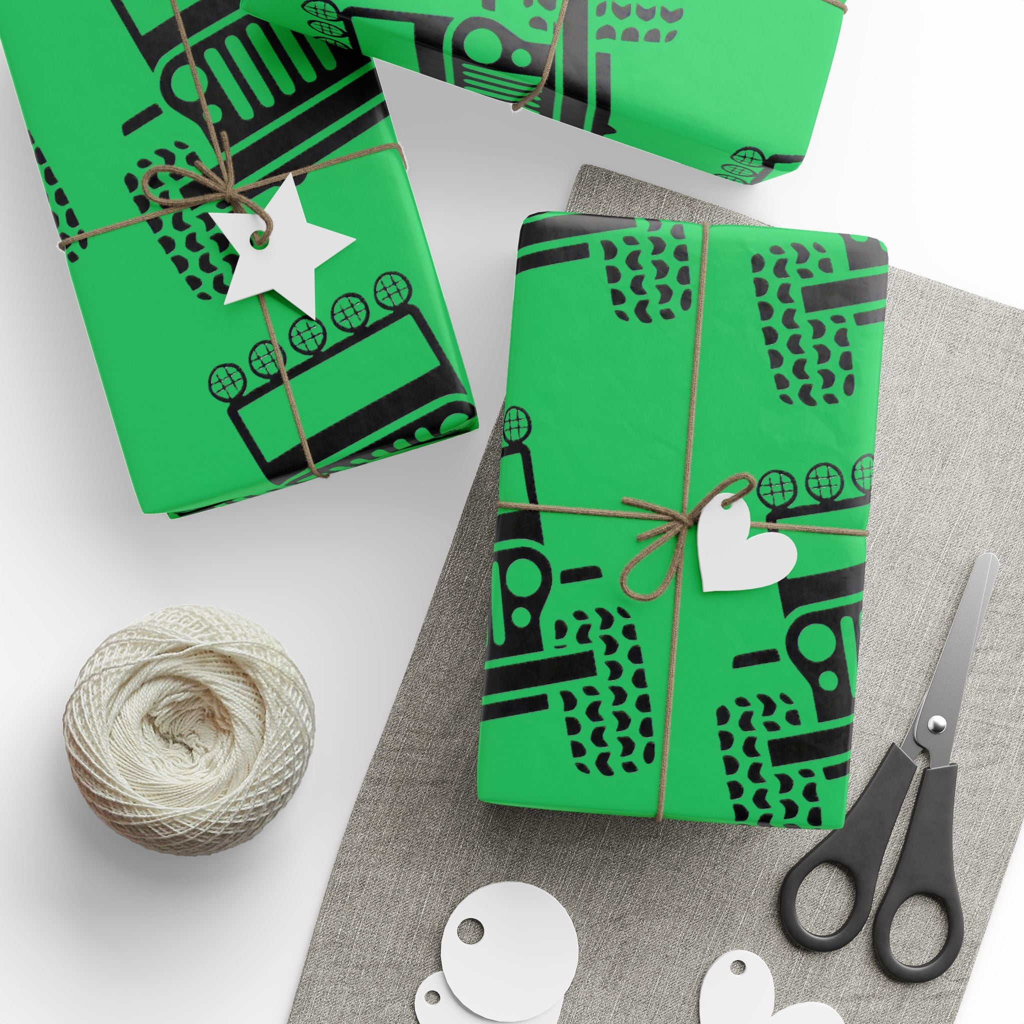 Green 4X4 offroad Pattern Wrapping Paper — Succulent-Themed Gift Wrap for Jeep Lovers