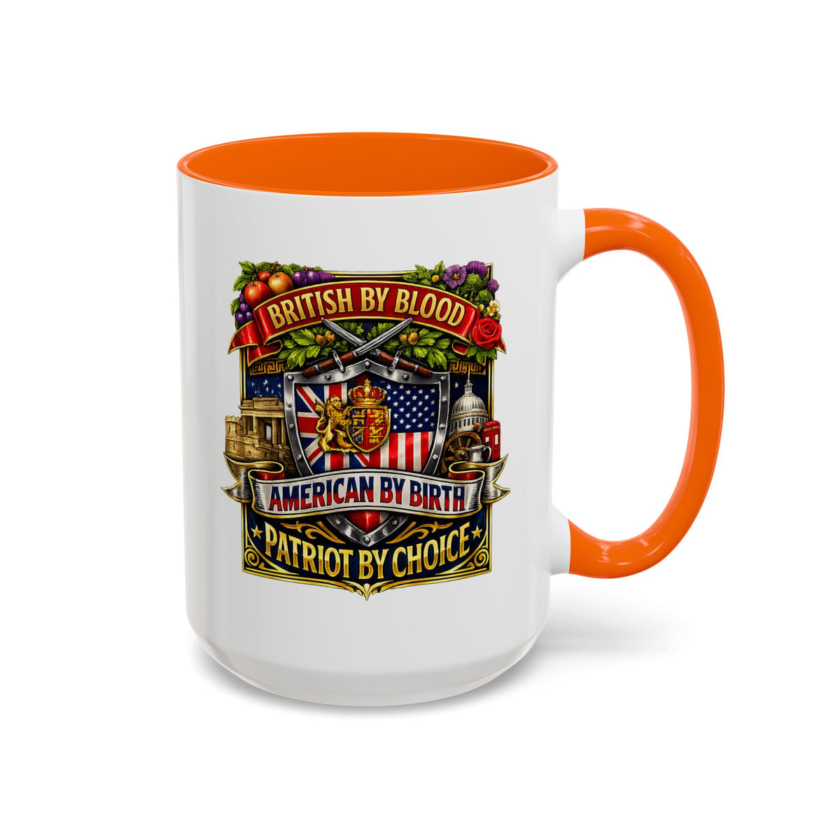 British Pride Coffee Mug — "British by Blood, American by Birth, Patriot by Choice" Patriotic Ceramic Mug