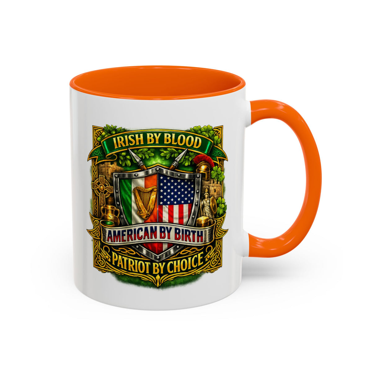 Irish Pride Coffee Mug — "Irish by Blood, American by Birth, Patriot by Choice" Patriotic Ceramic Mug