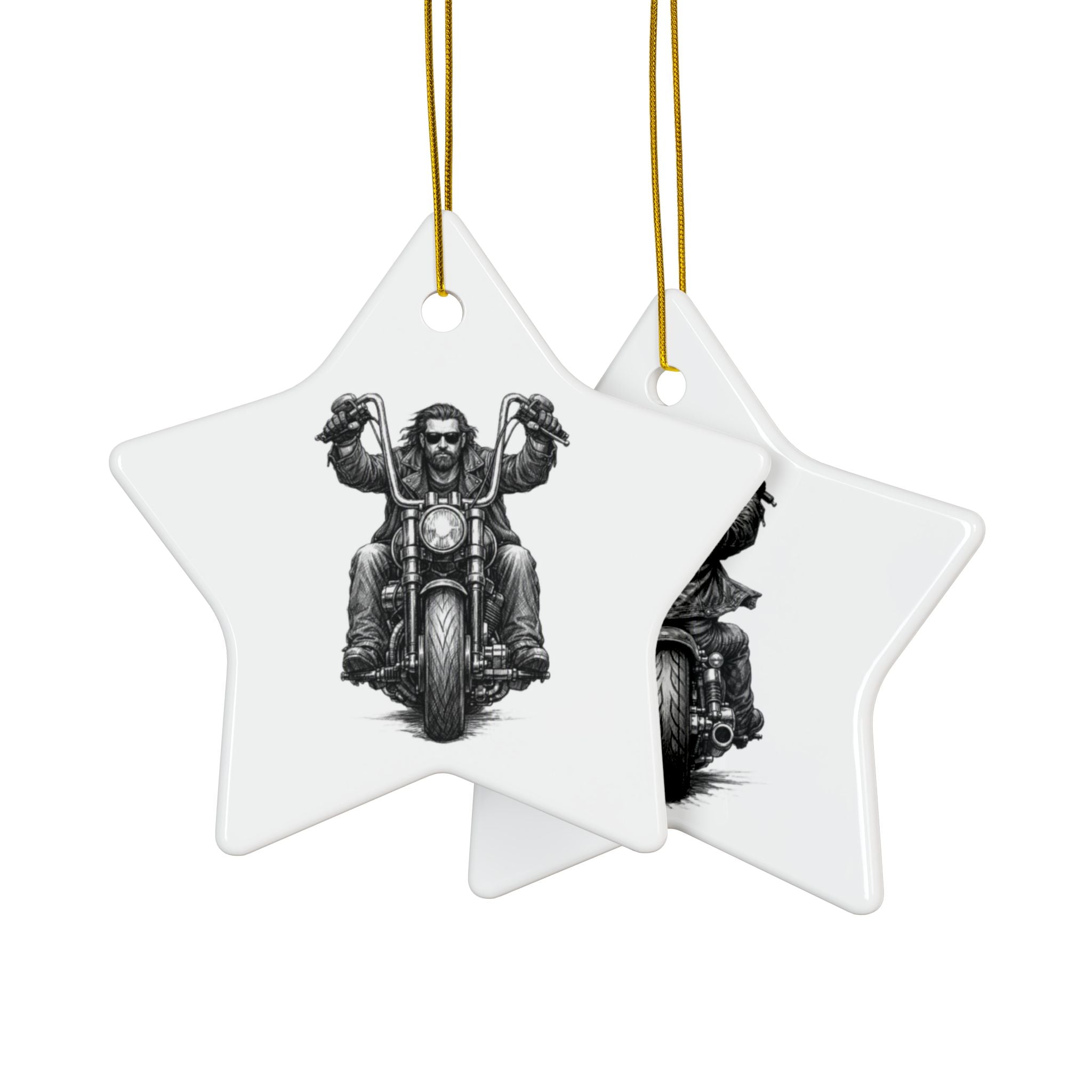 Biker Motorcycle Ceramic Ornament — Double-Sided Round Holiday Decoration